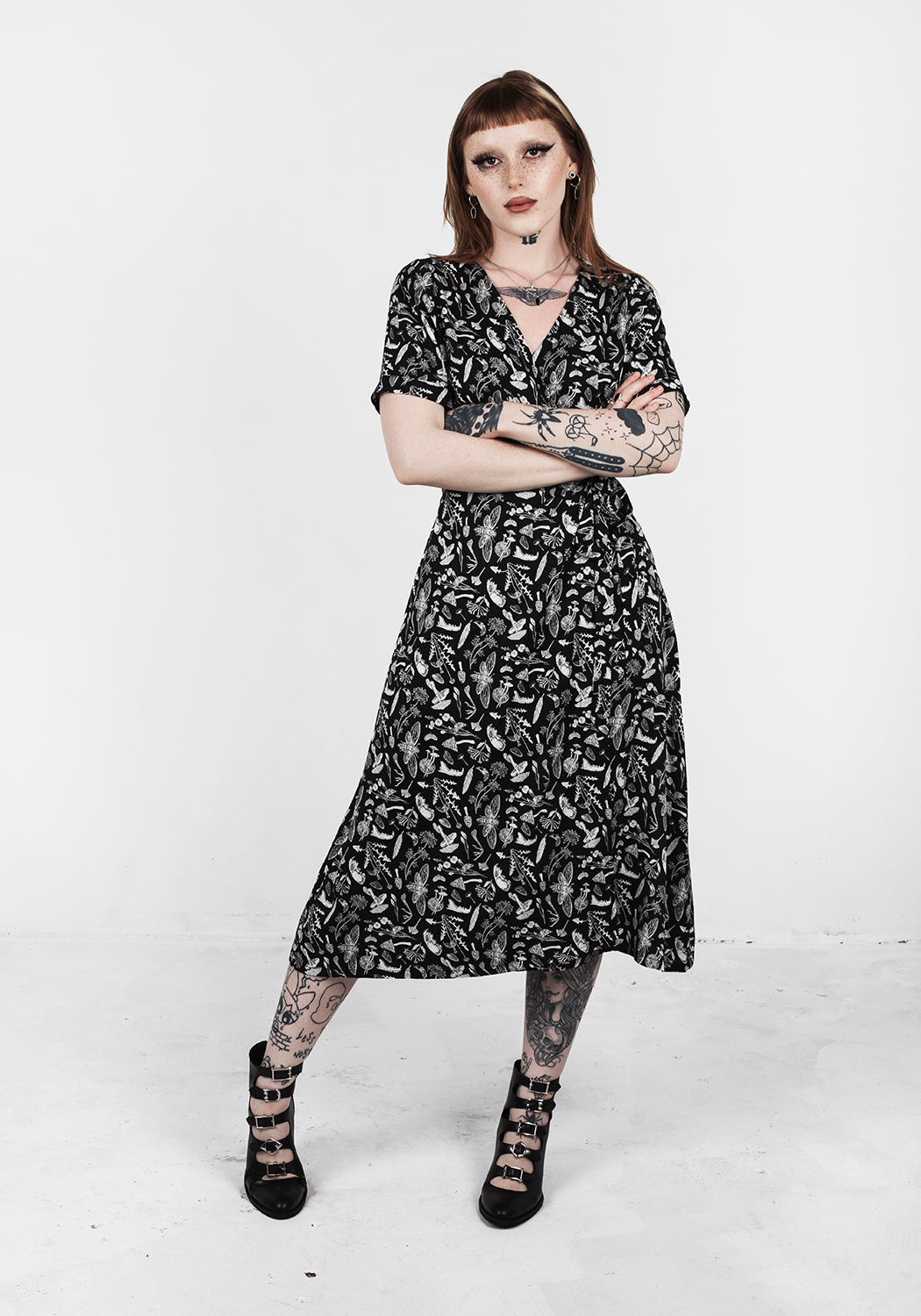 Belted Wrap Midi Dress with Hedgewitch Print | Earth Magick