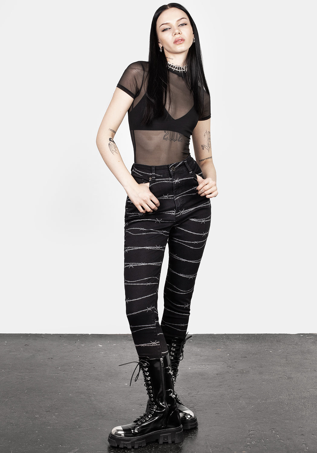 Barbed Wire Skinny Jeans for Women | High-Waisted Stretch Denim