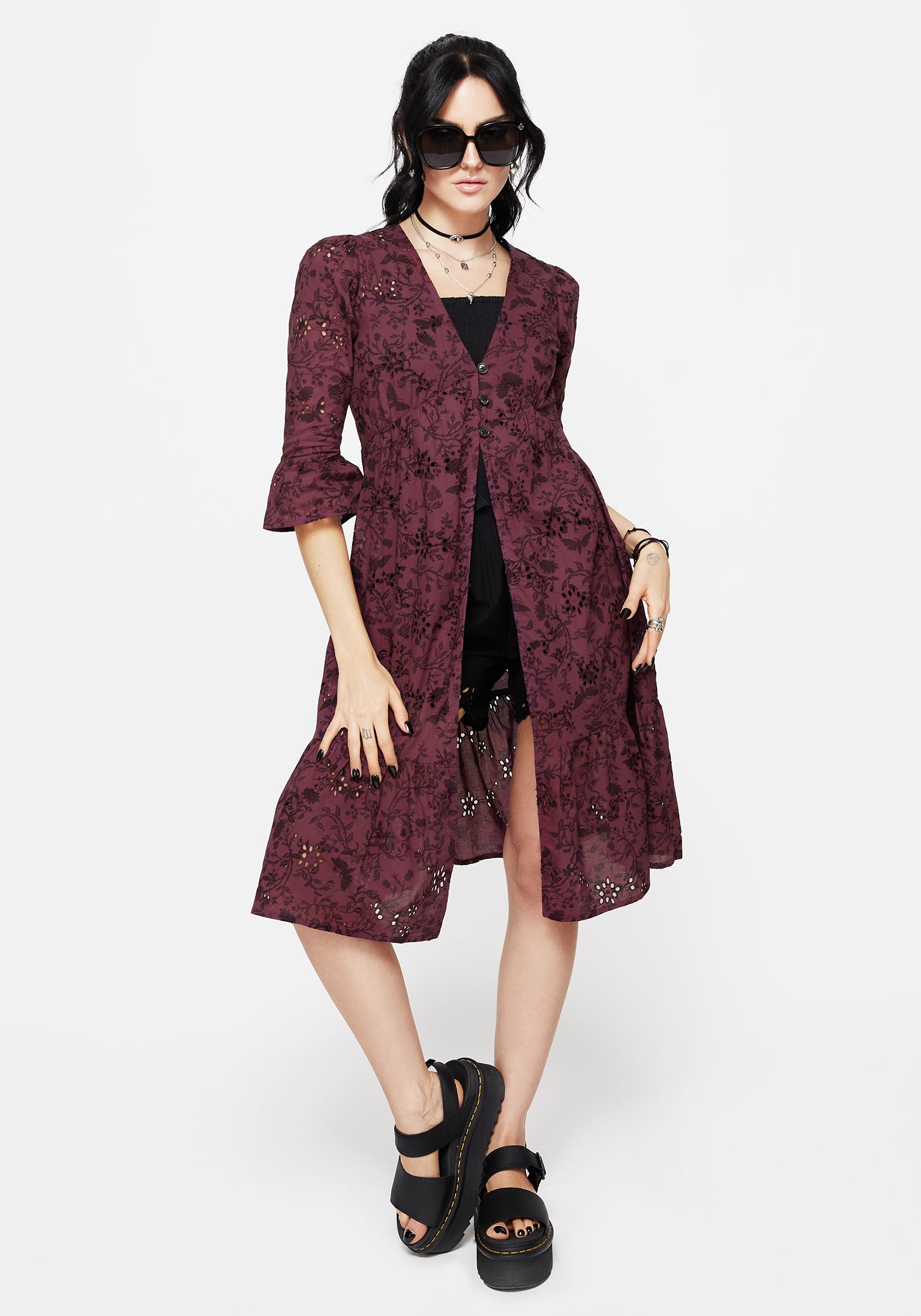 Purple Floral Broderie Cotton Overdress | Morgana