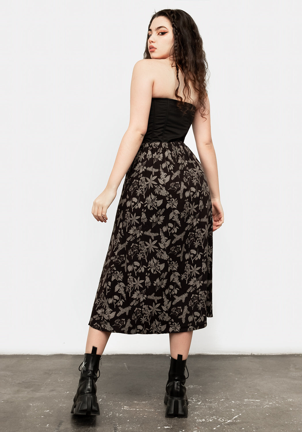 Poisonous Plant Print Split Midi Skirt with Pockets | 100% Rayon