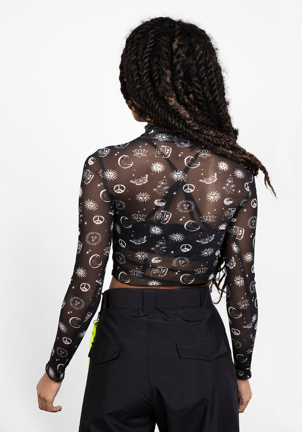 Black Mesh Crop Top with Lettuce Edge & Long Sleeves | Euphoria