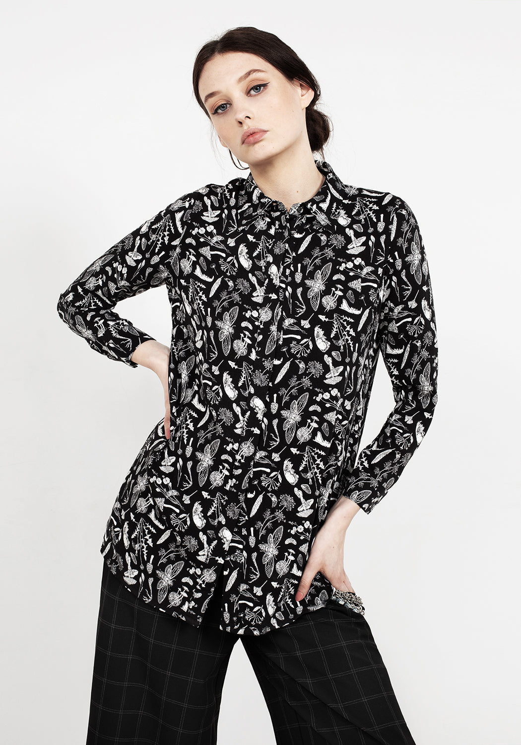 Witchy Long-Sleeve Blouse with Flora & Fauna Print | Earth Magick