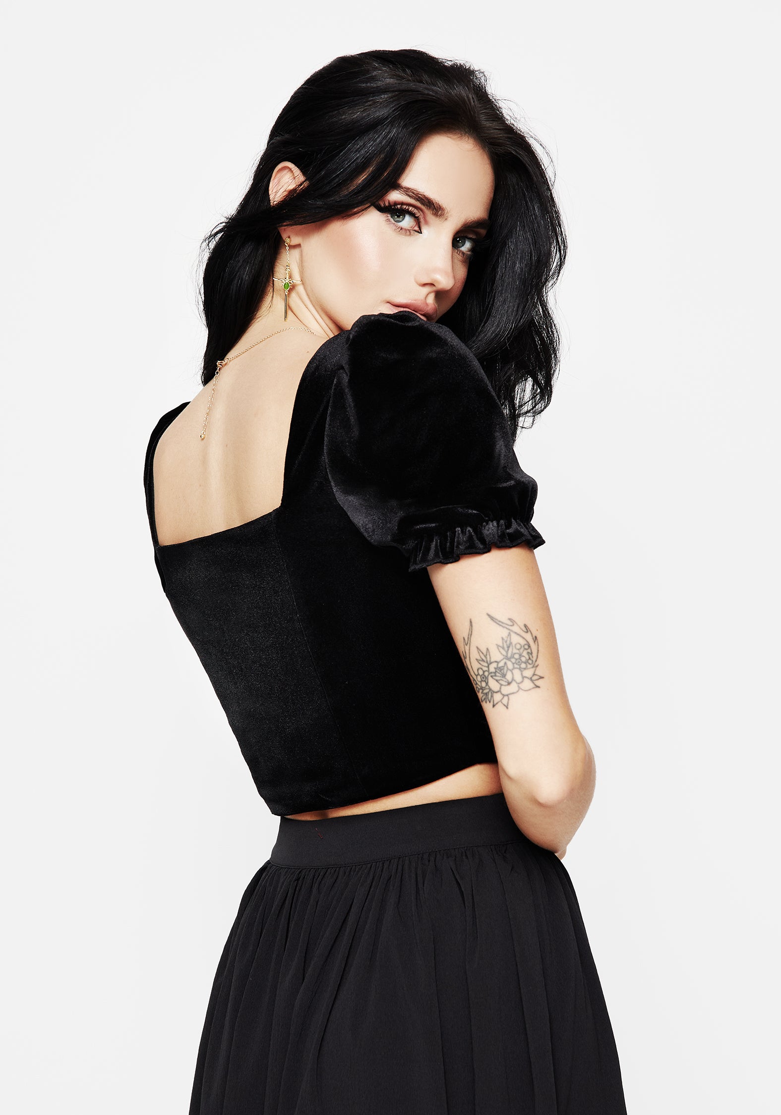 Embroidered Corset Top with Puff Sleeves & Zipper | Ingrid