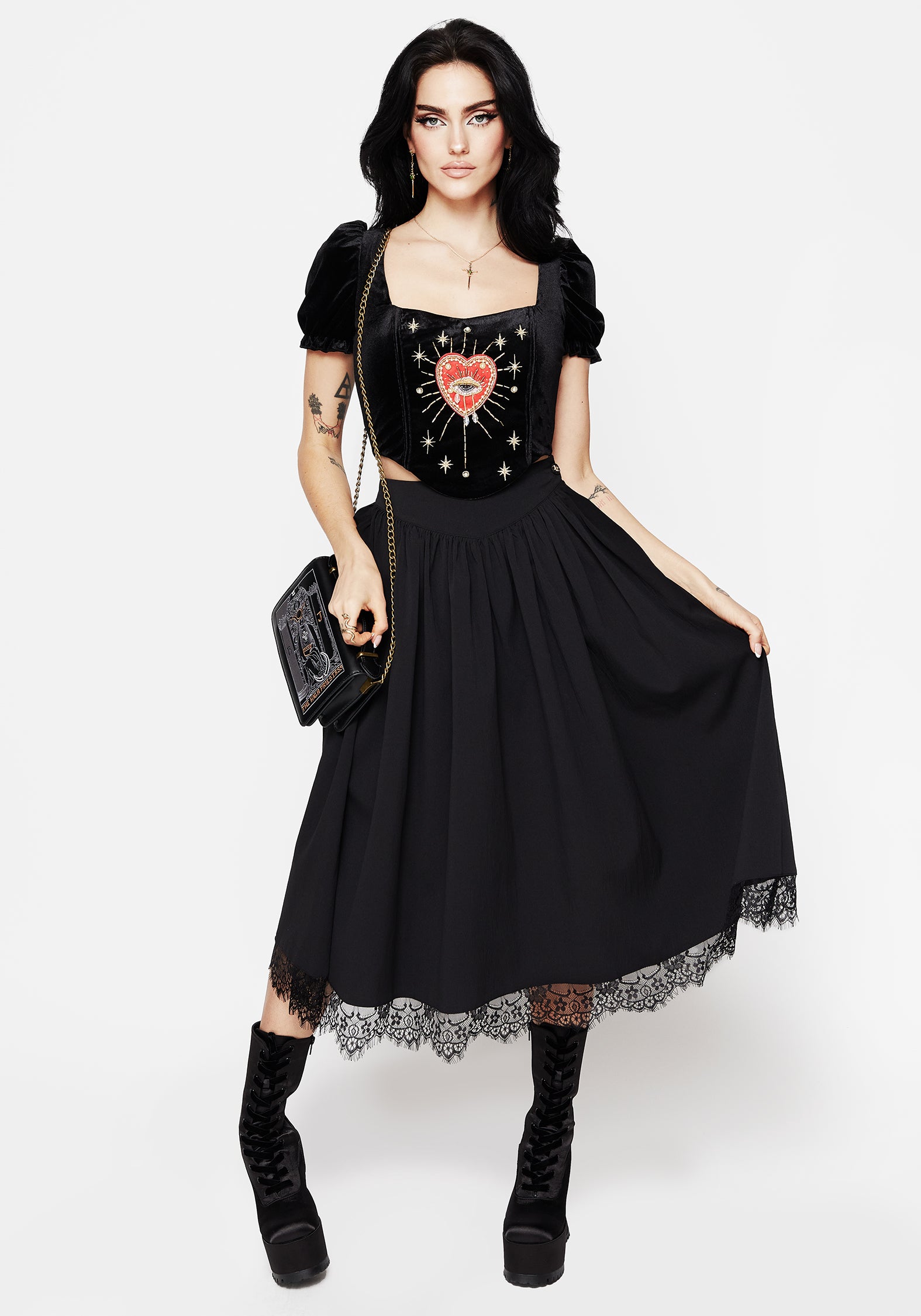 Embroidered Corset Top with Puff Sleeves & Zipper | Ingrid