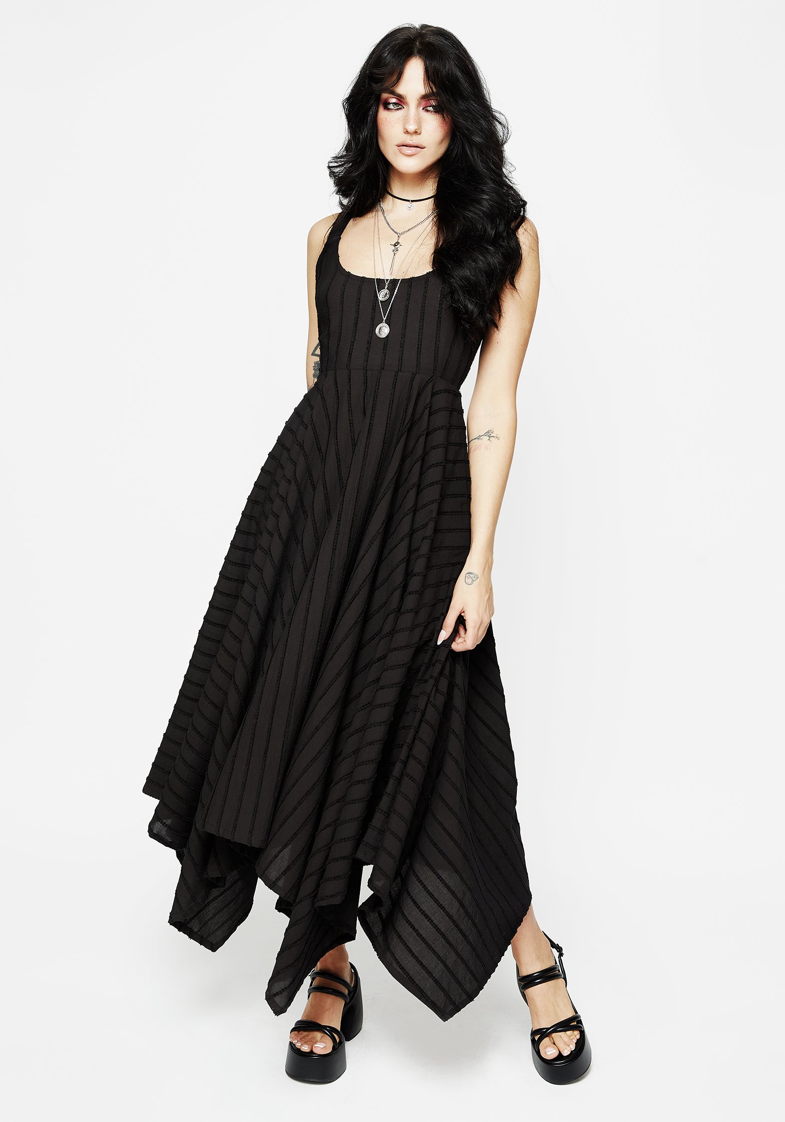 Black Striped Handkerchief Hem Dress | Blythe Midaxi Cami