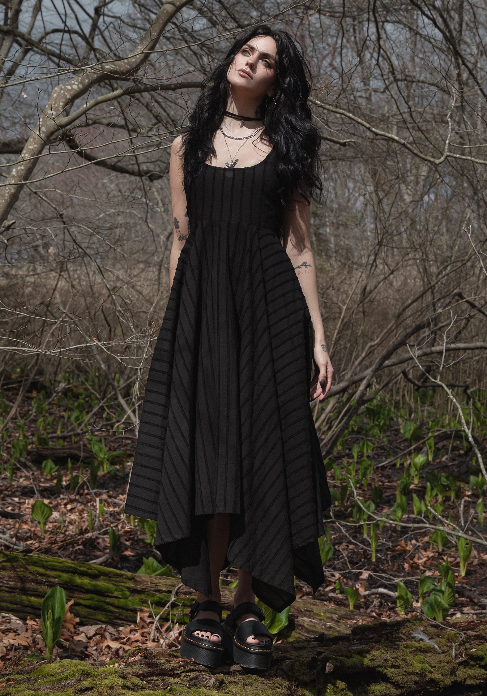 Black Striped Handkerchief Hem Dress | Blythe Midaxi Cami