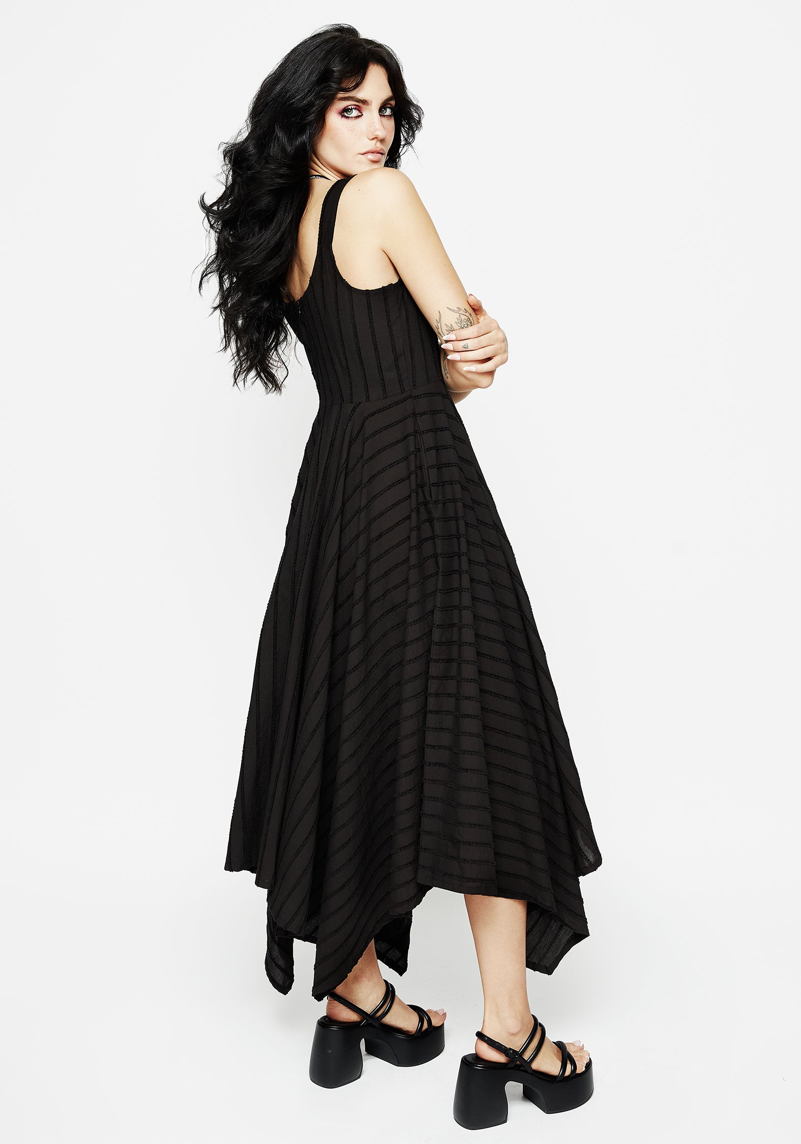 Black Striped Handkerchief Hem Dress | Blythe Midaxi Cami