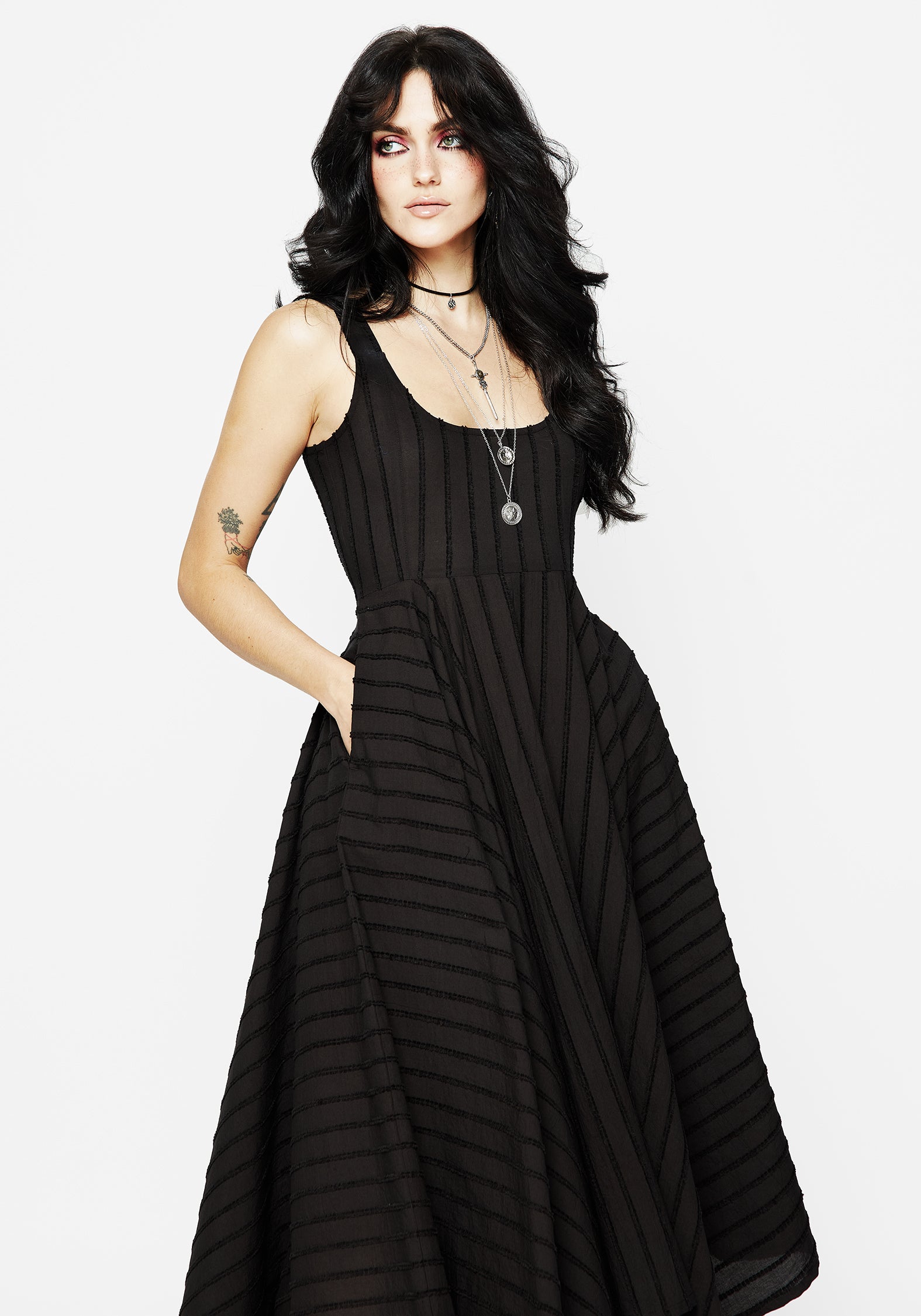 Black Striped Handkerchief Hem Dress | Blythe Midaxi Cami