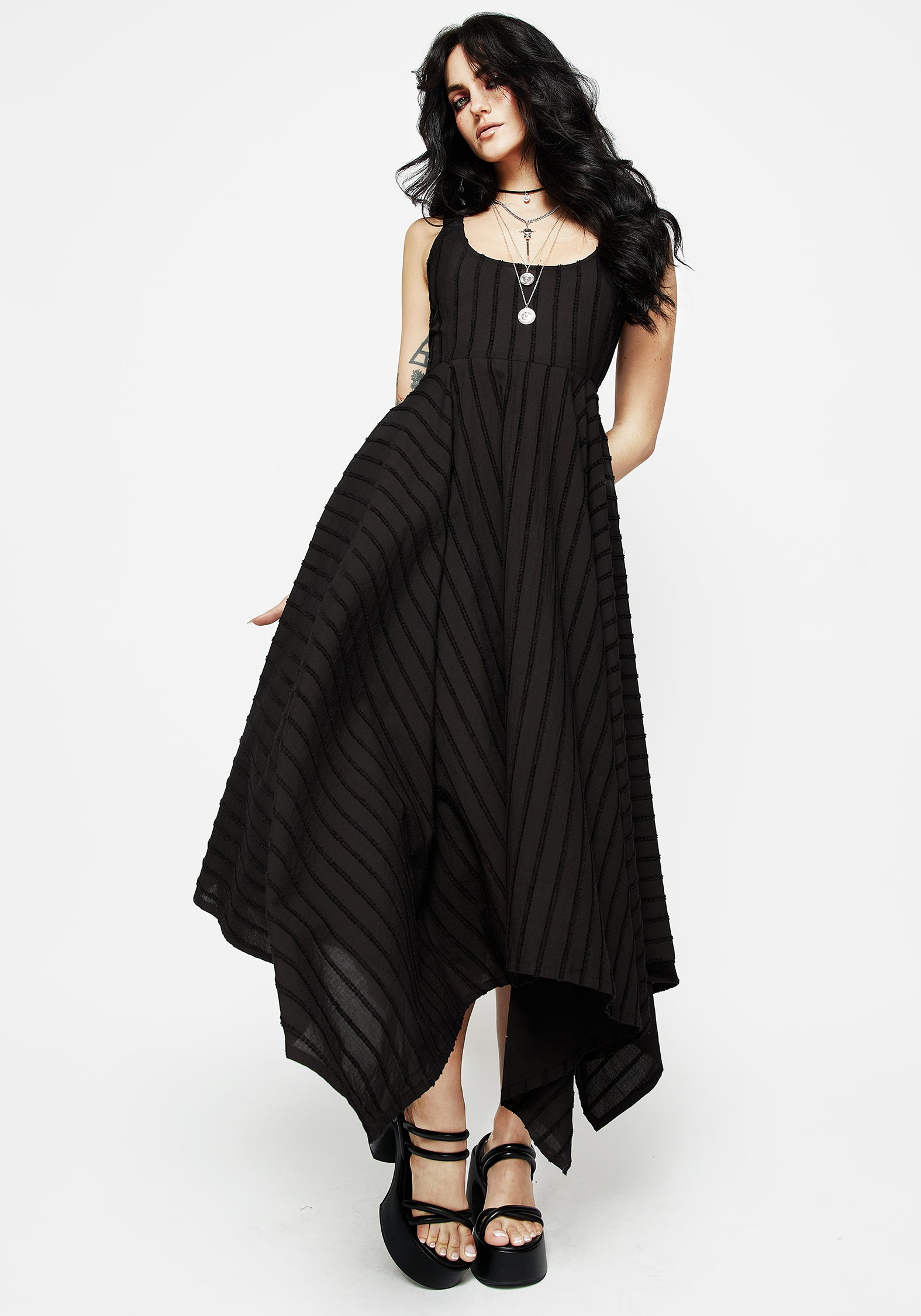Black Striped Handkerchief Hem Dress | Blythe Midaxi Cami