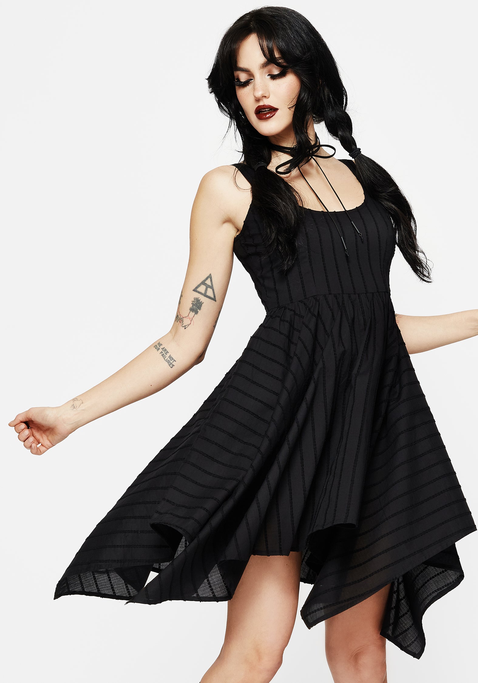 Black Striped Handkerchief Hem Mini Dress | Fit & Flare with Pockets