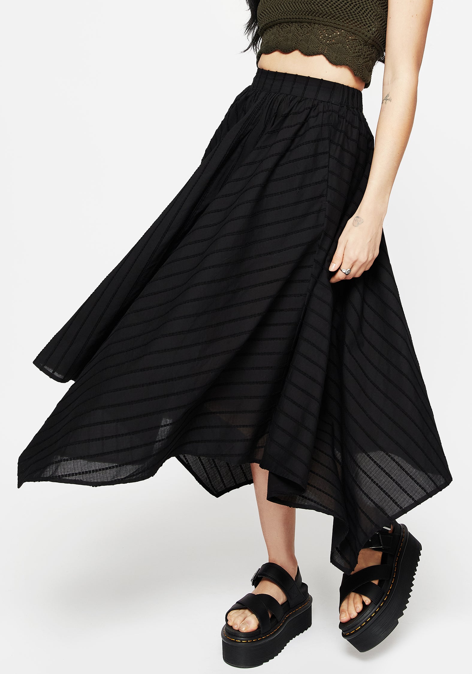Black Striped Handkerchief Hem Skirt with Pockets | Blythe