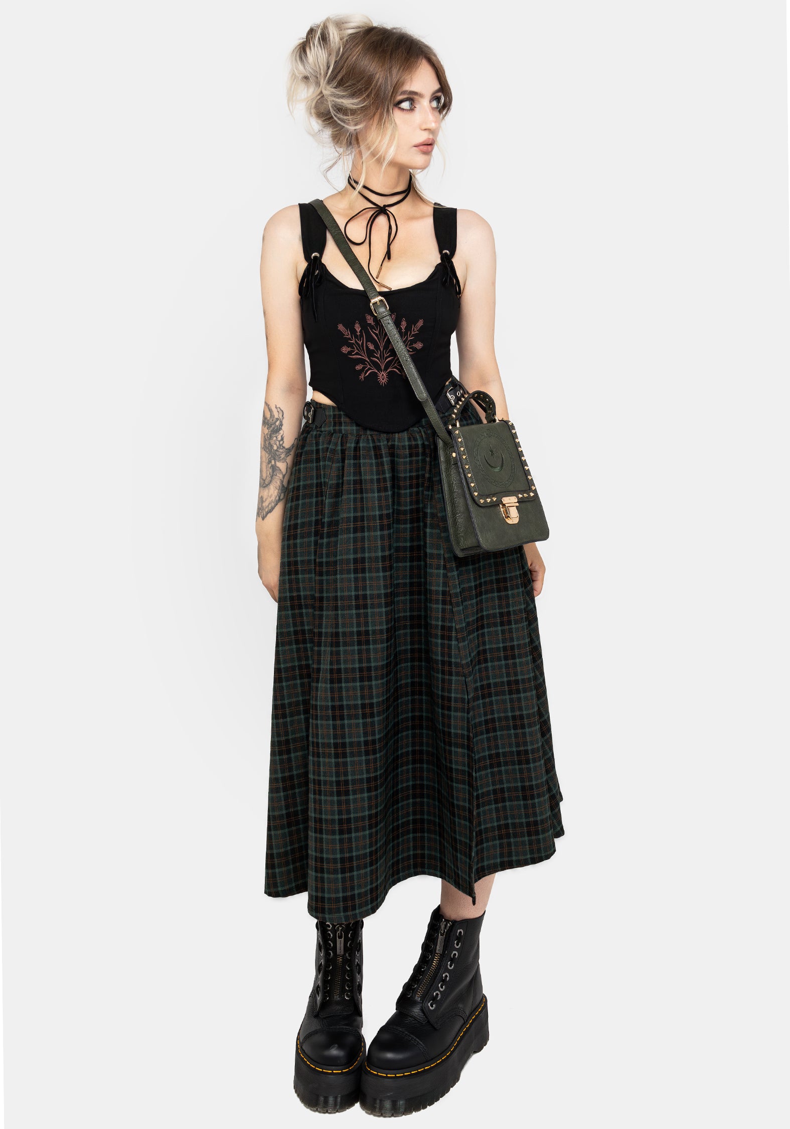 Black Embroidered Corset Crop Top with Lace-Up Back | Cybele