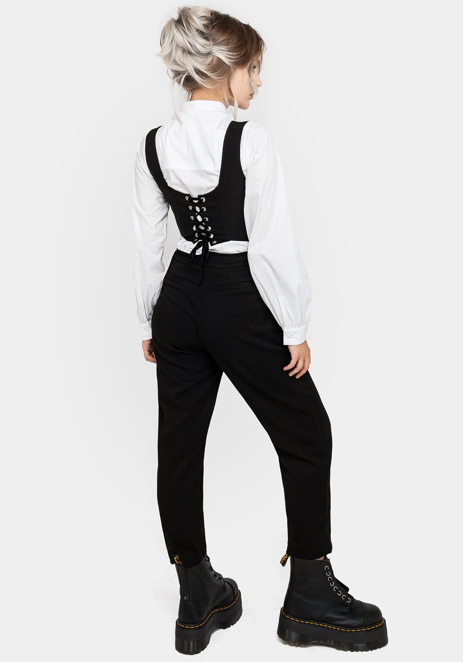 Black Embroidered Corset Crop Top with Lace-Up Back | Cybele
