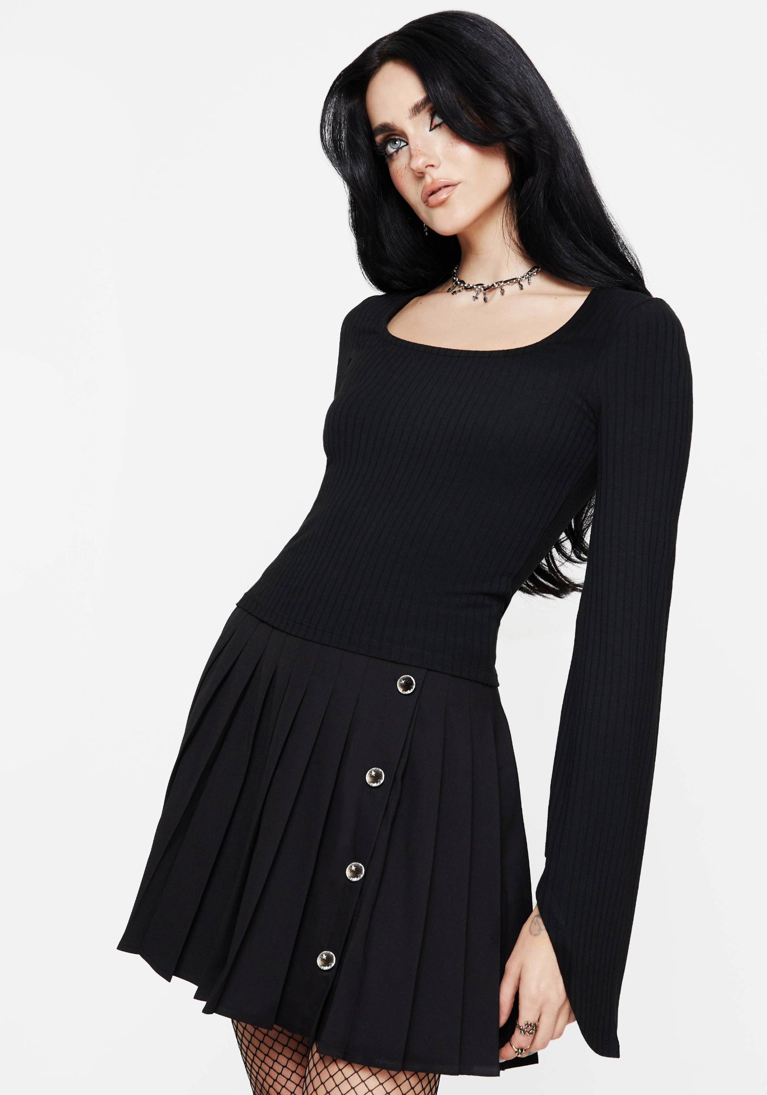 Square Neck Long Sleeve Top with Flared Sleeves | Amata