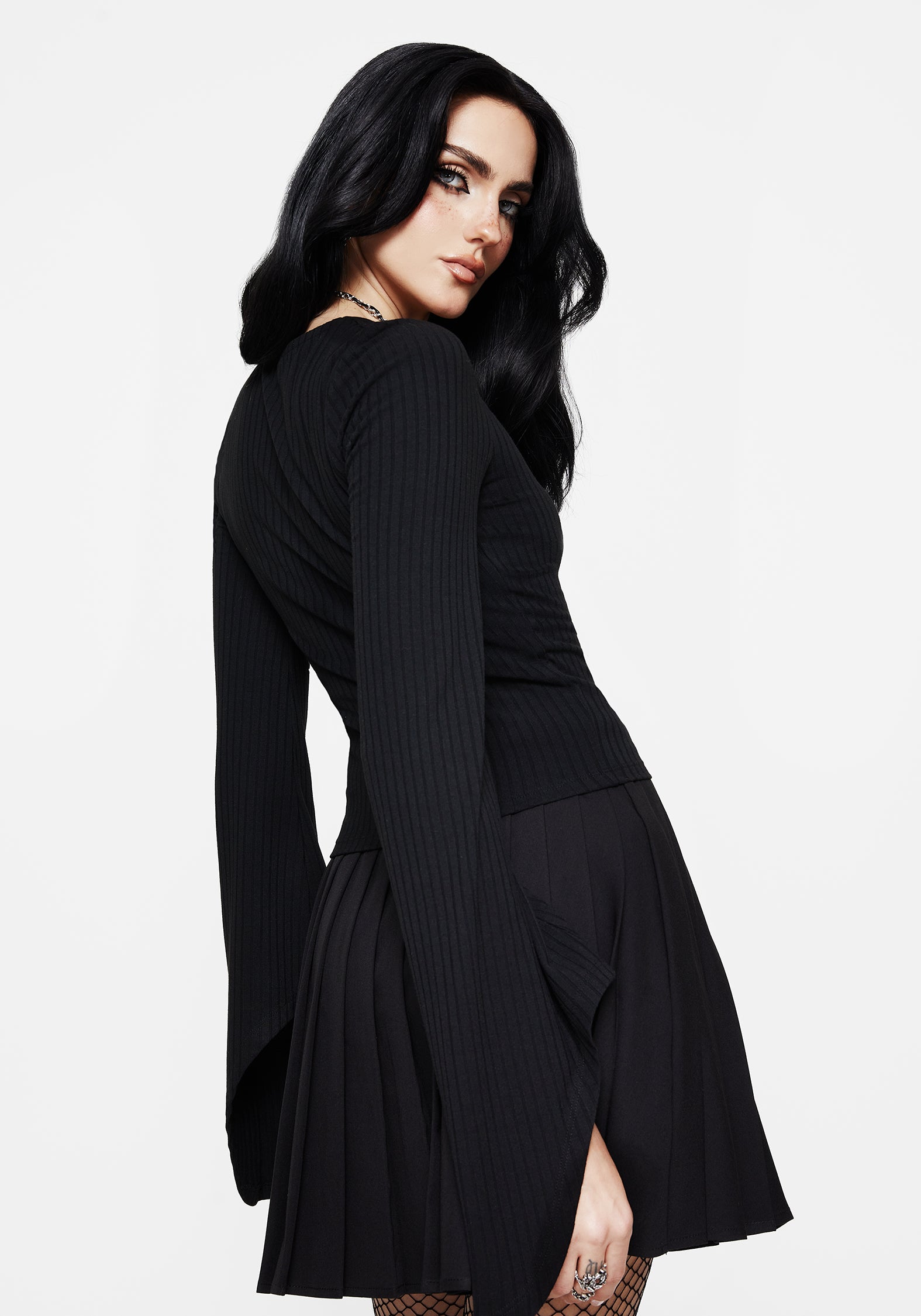 Square Neck Long Sleeve Top with Flared Sleeves | Amata