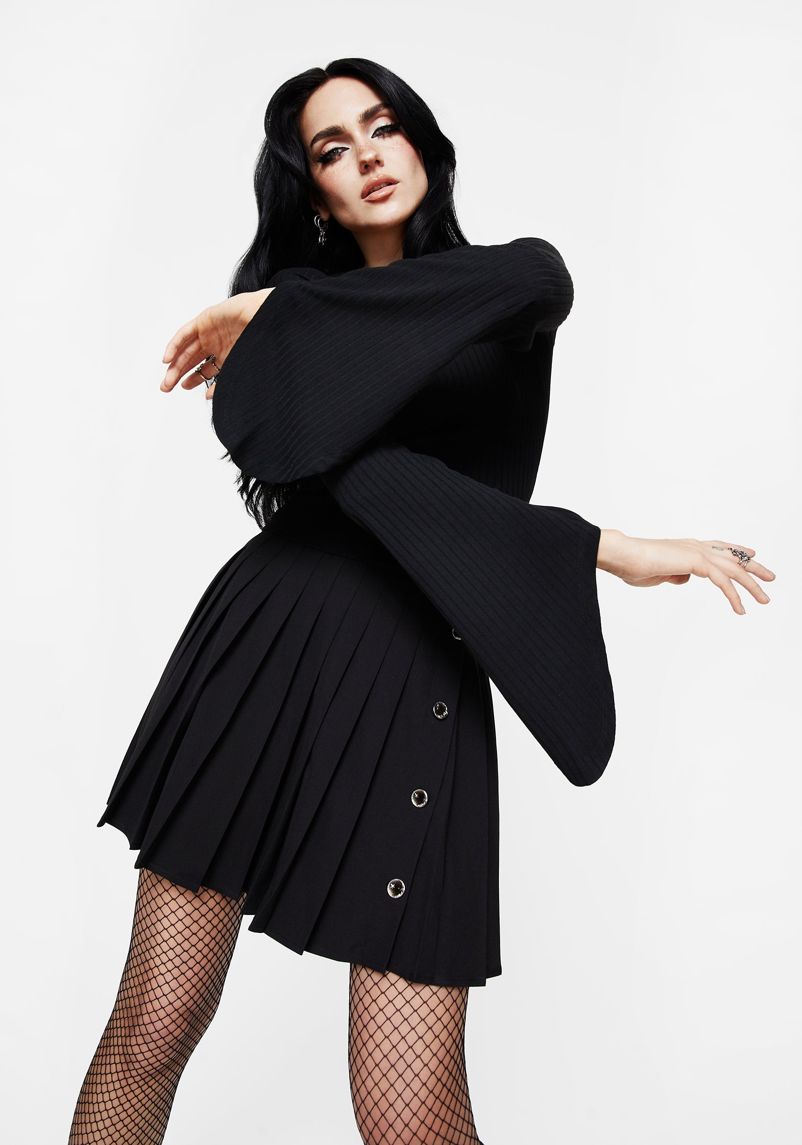 Square Neck Long Sleeve Top with Flared Sleeves | Amata