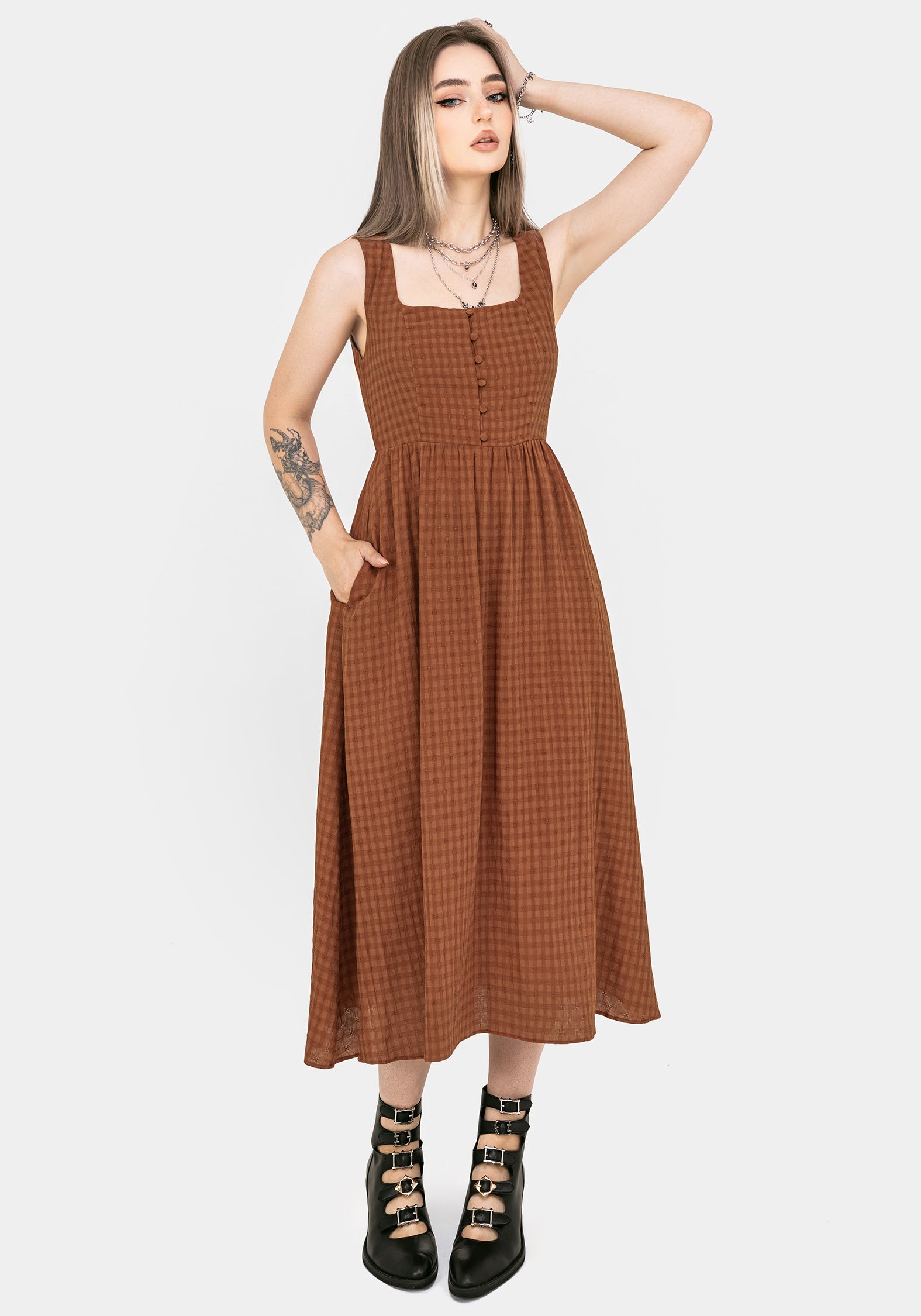 Rusty Orange Cotton-Blend Cami Midi Dress | Soleil