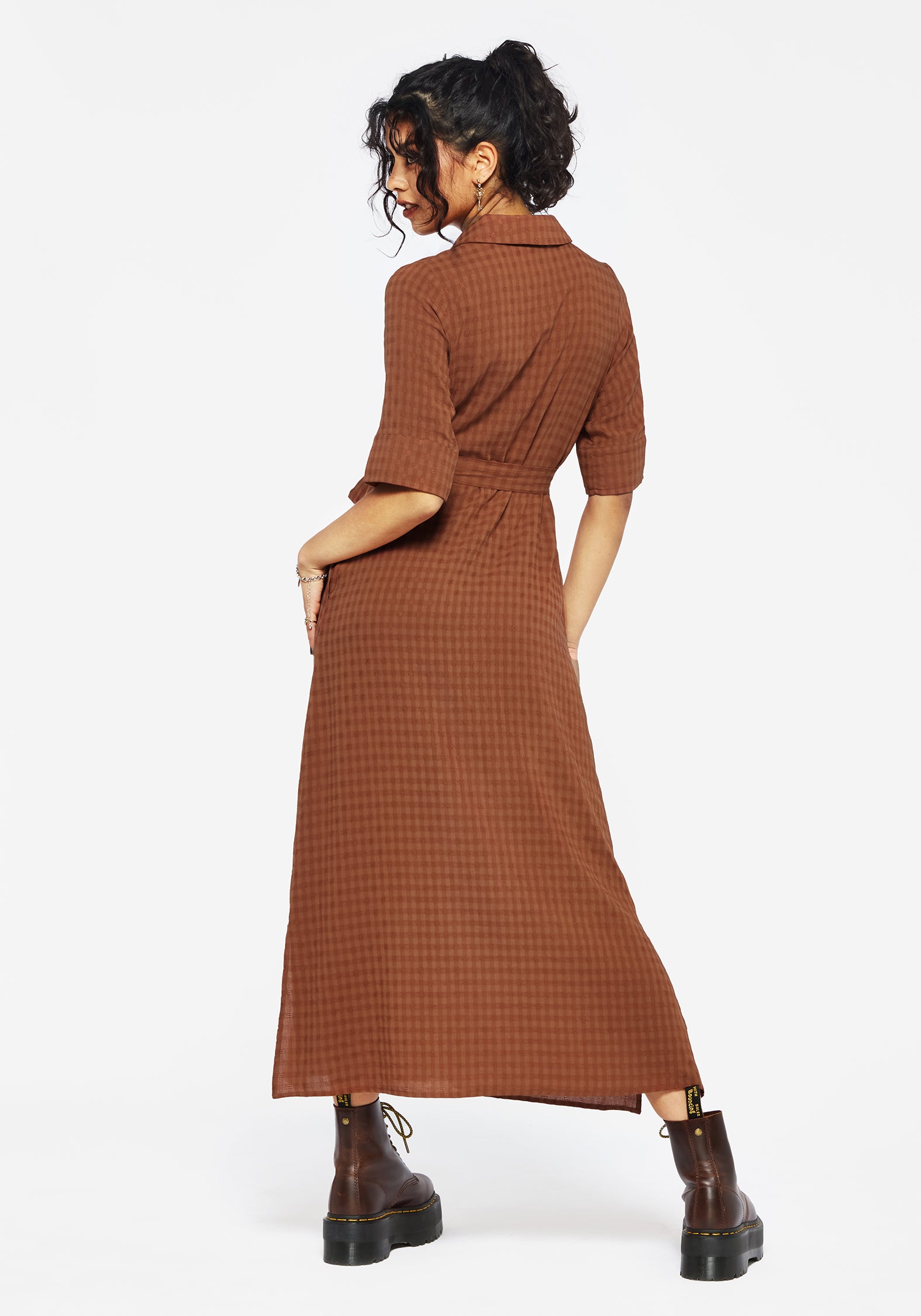 Rusty Orange Cotton-Blend Midi Shirt Dress with Pockets | Soleil