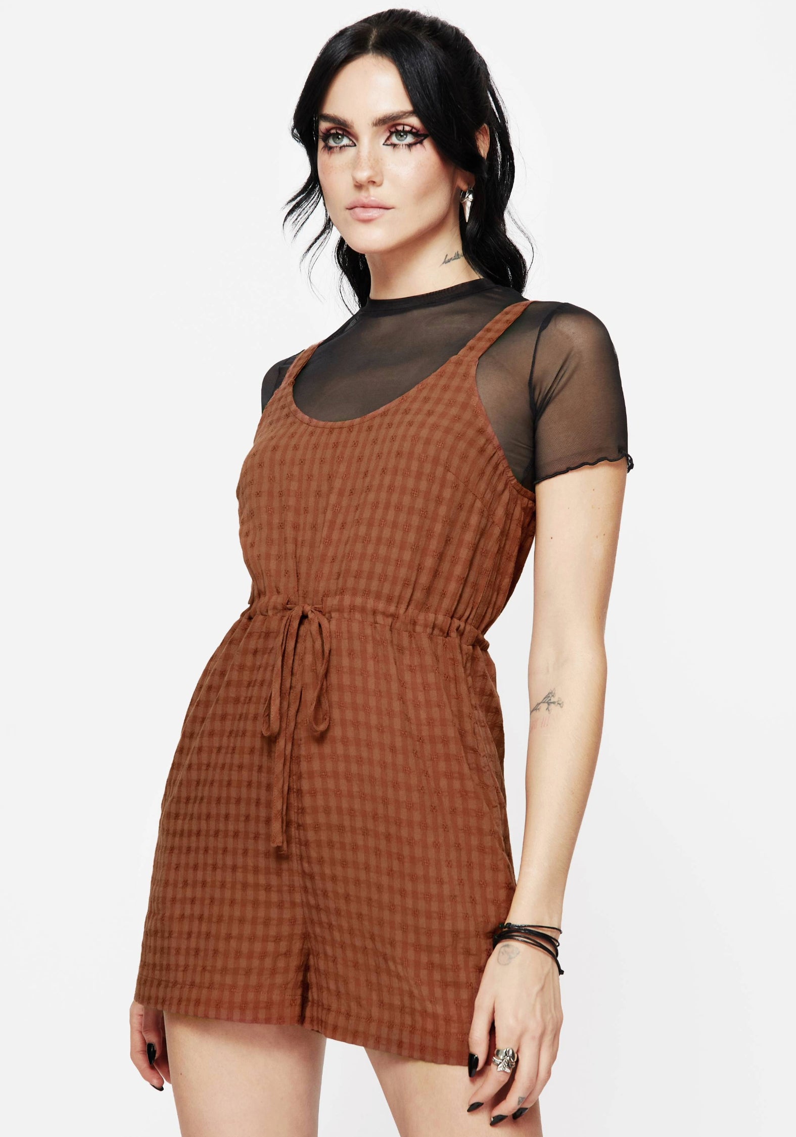 Rusty Orange Cotton-Blend Cami Playsuit with Pockets & Adjustable Straps