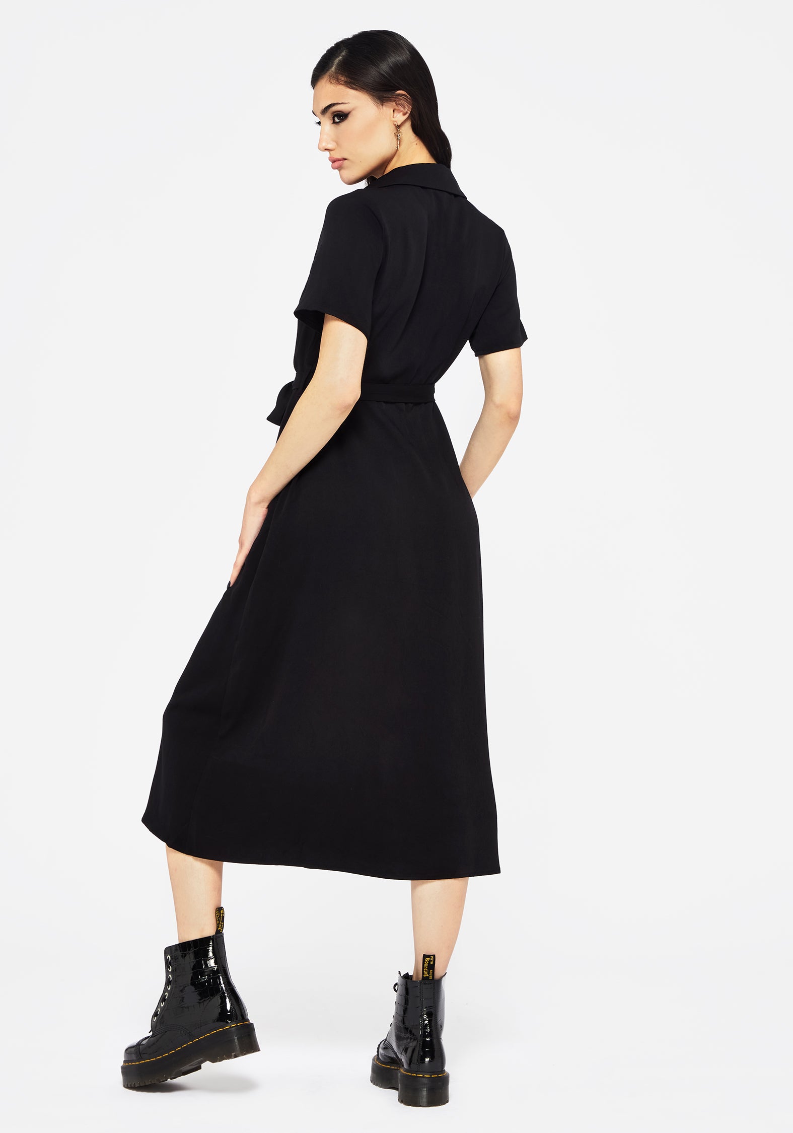 Floral Embroidery Midi Shirt Dress with Tie Waist | Fairfolk