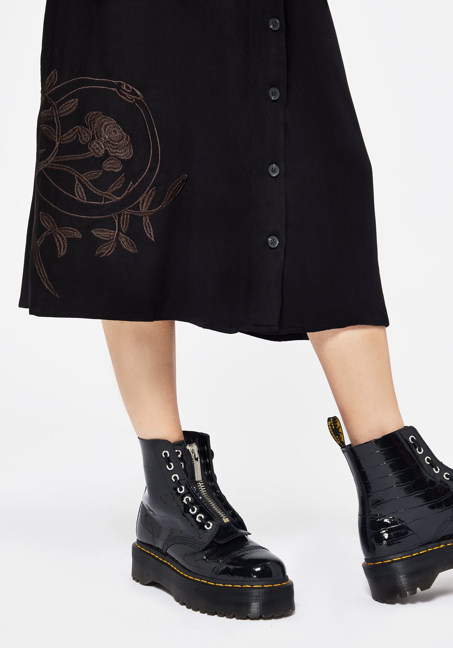 Floral Embroidery Midi Shirt Dress with Tie Waist | Fairfolk
