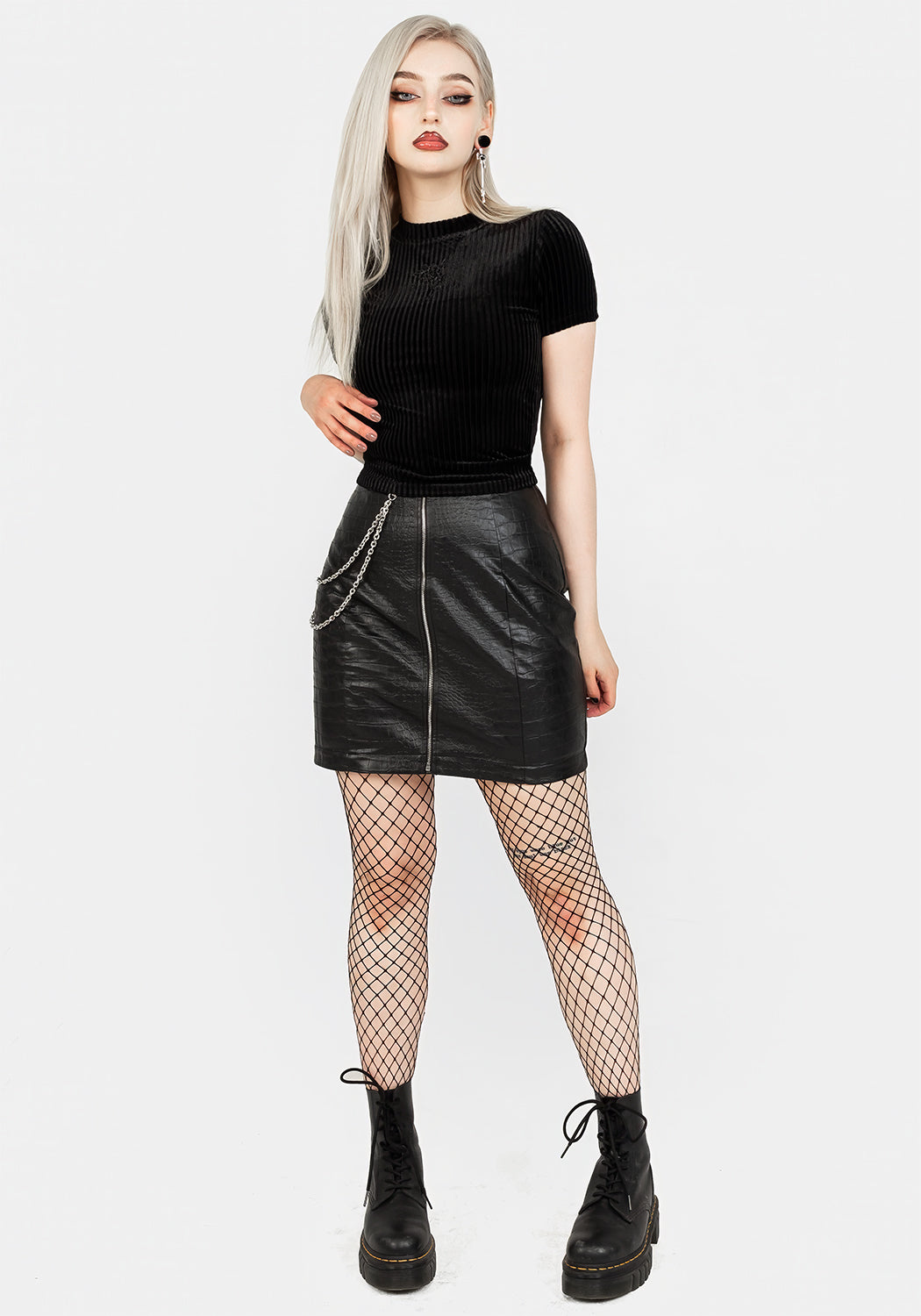 Black Ribbed Velour Crop Top with Rose Embroidery | Rosaline