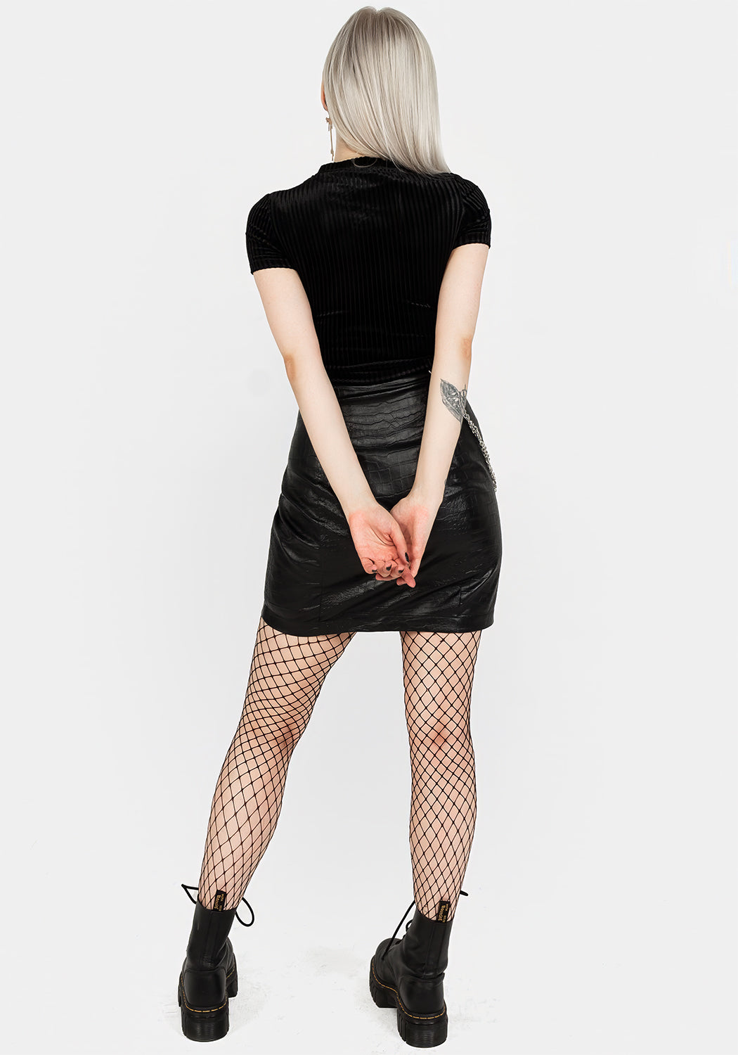 Black Ribbed Velour Crop Top with Rose Embroidery | Rosaline