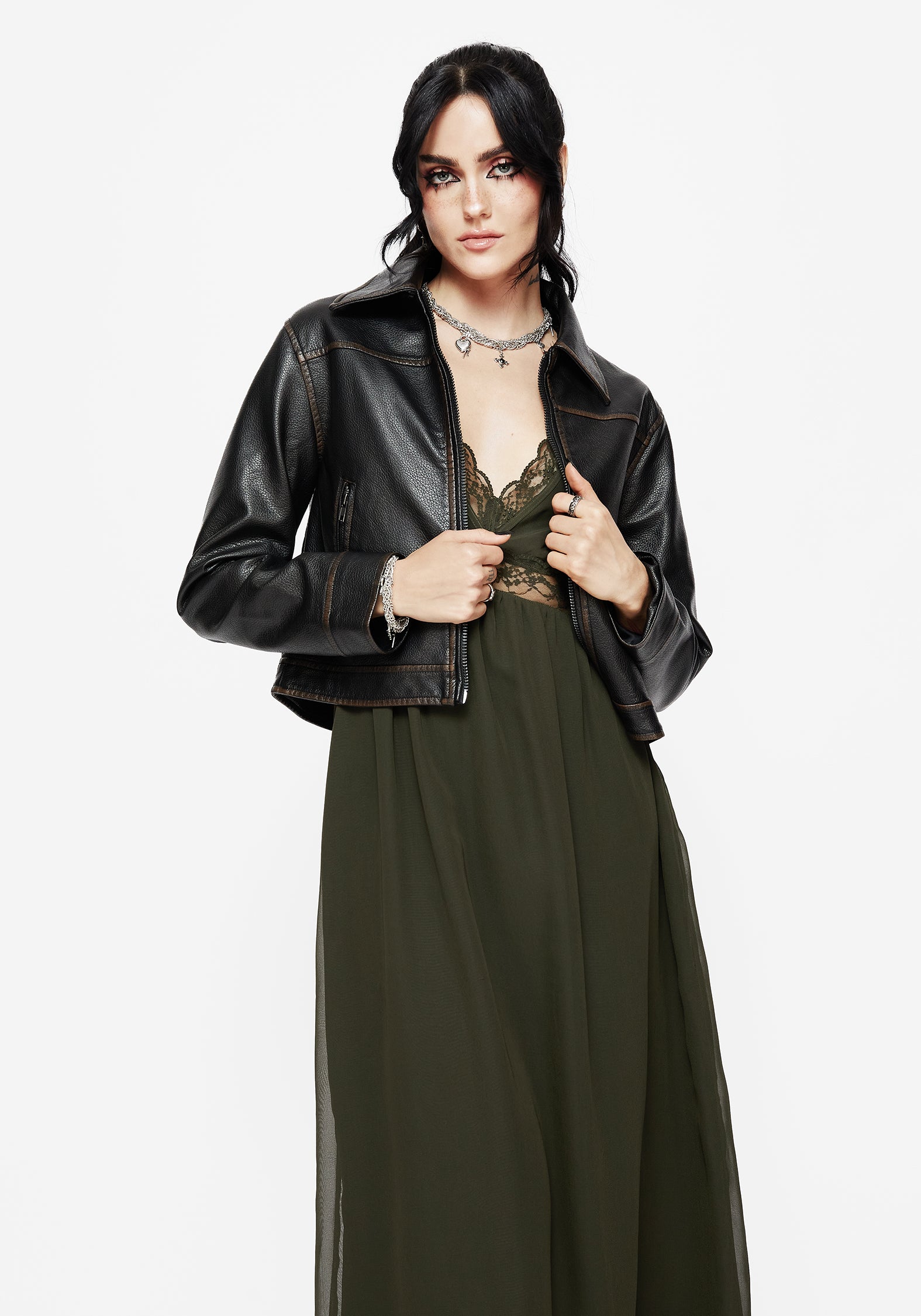 Green Lace Cami Midi Dress with V-Neck | Idalia