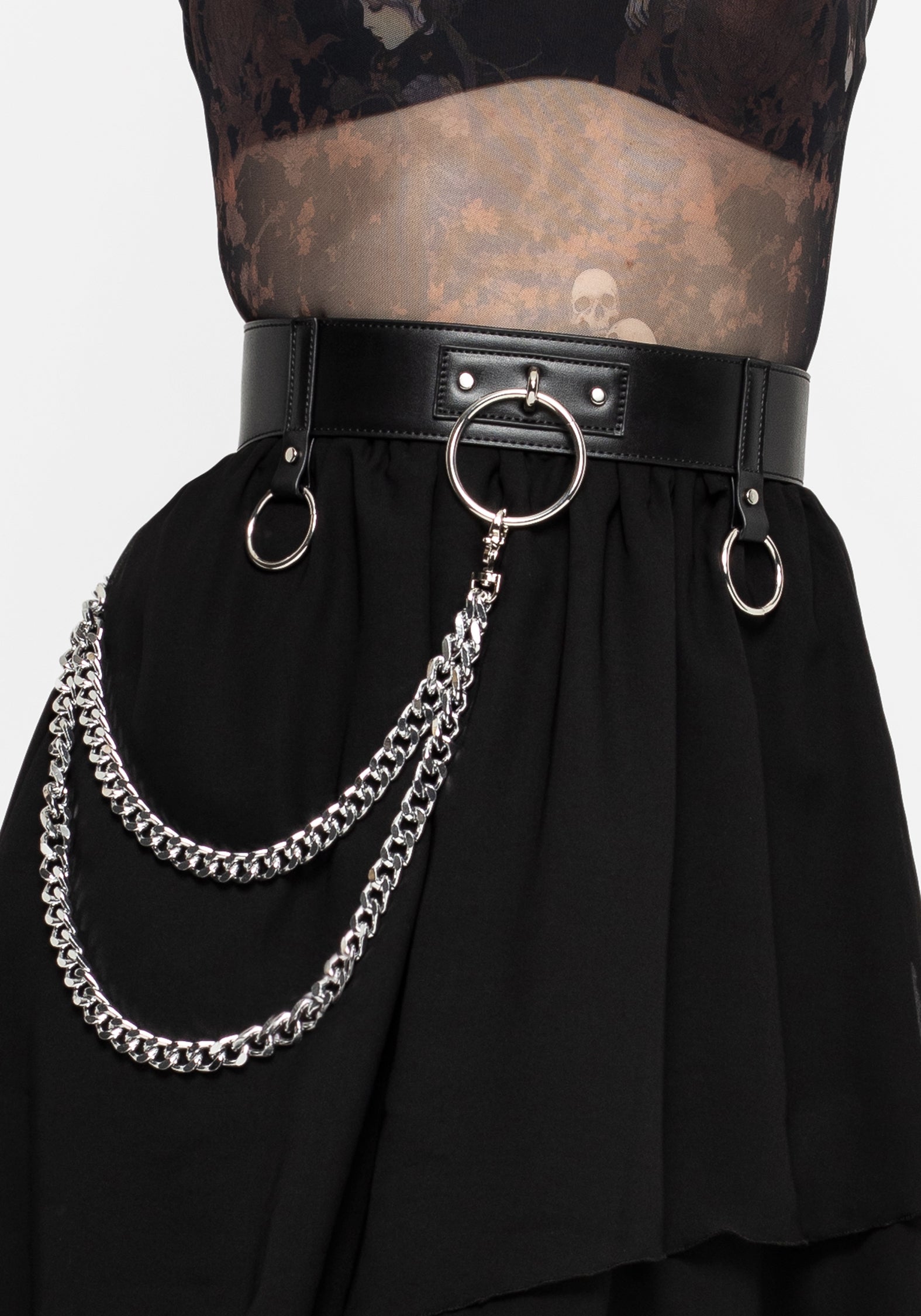 Black Faux Leather Chain Belt with Adjustable Buckle | Calliope