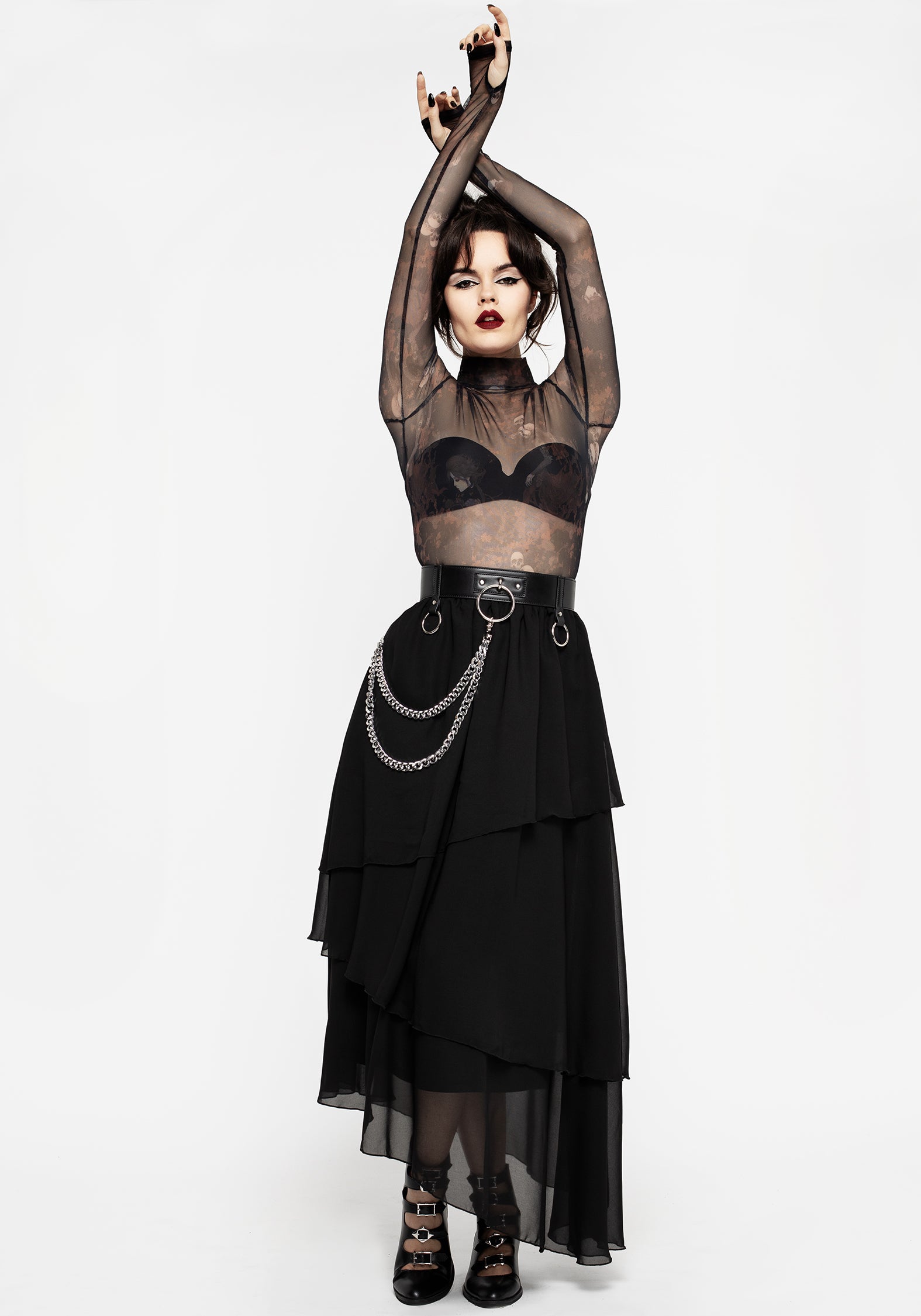 Black Faux Leather Chain Belt with Adjustable Buckle | Calliope