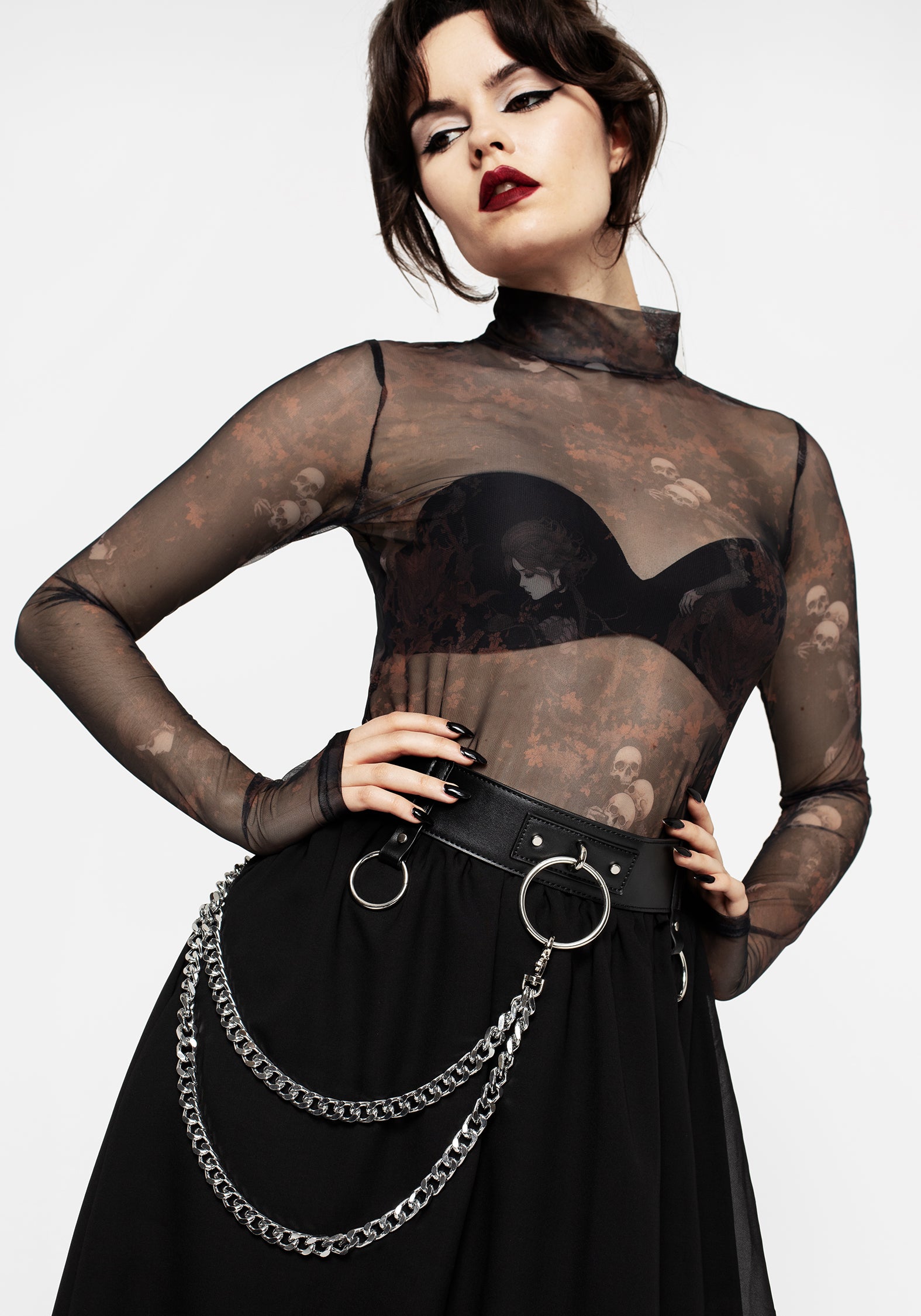 Black Faux Leather Chain Belt with Adjustable Buckle | Calliope