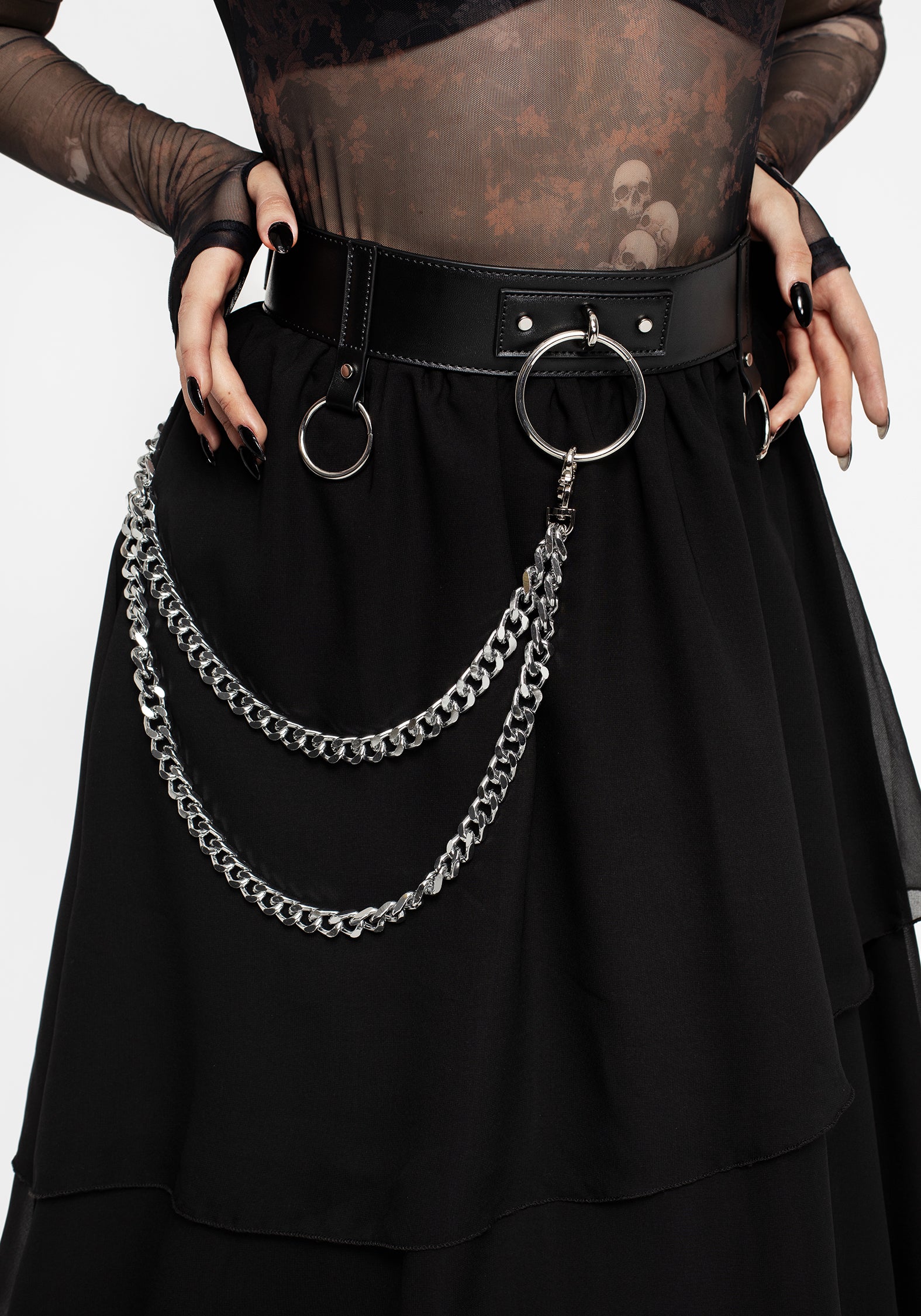 Black Faux Leather Chain Belt with Adjustable Buckle | Calliope