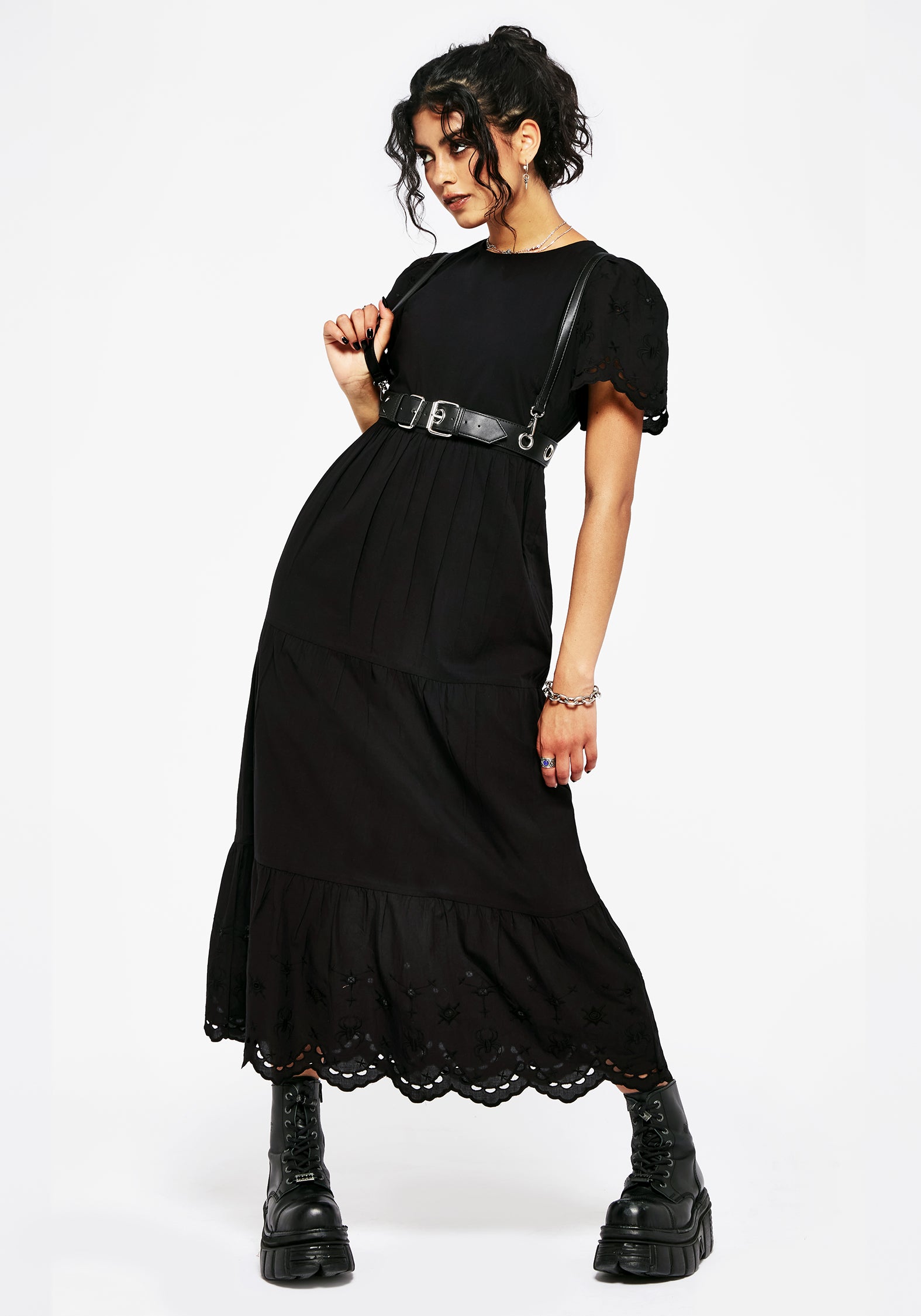 Broderie Cotton Midaxi Dress with Tiered Skirt & Keyhole Back | Synthweb