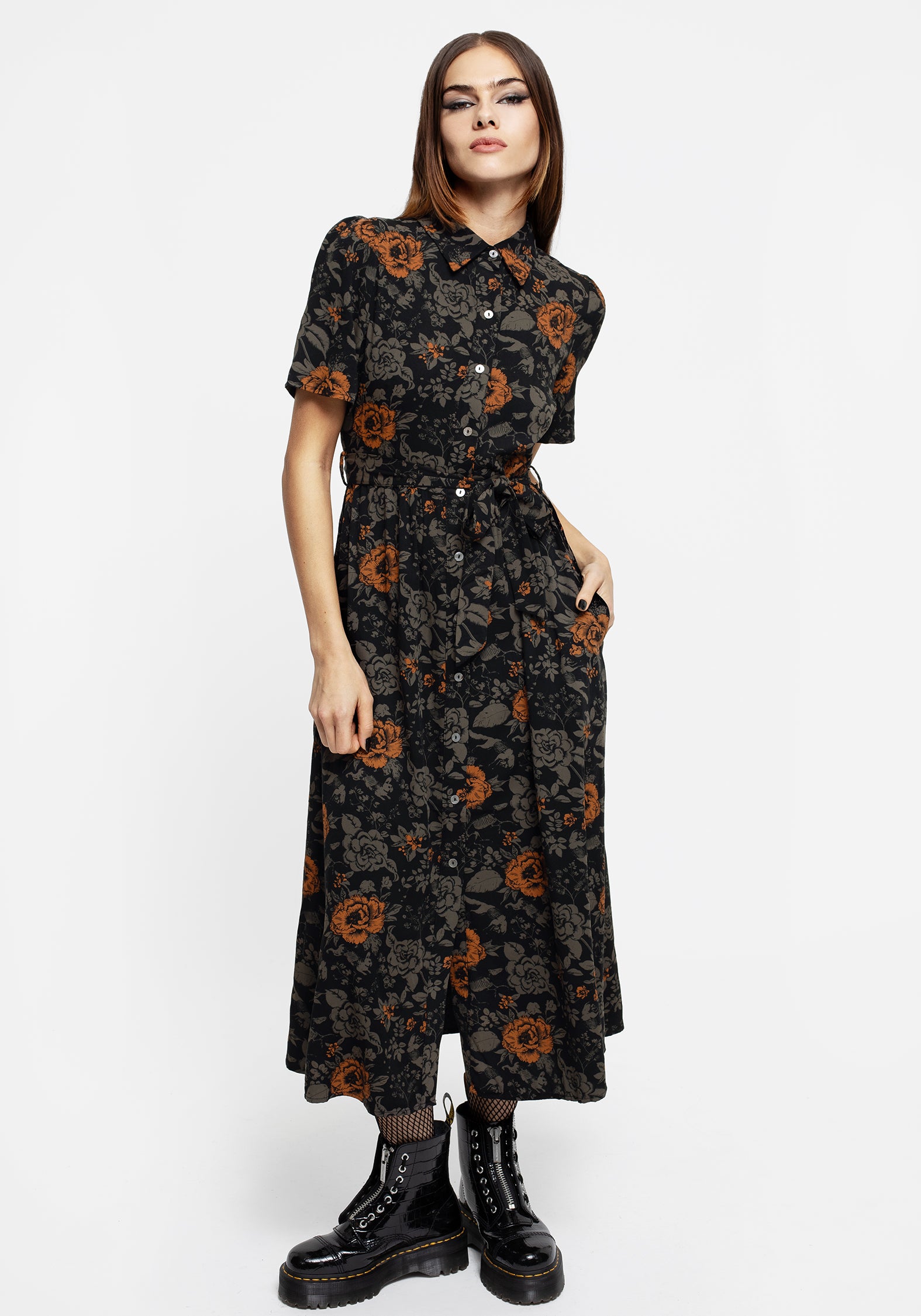 Floral Print Midi Shirt Dress with Belt | Mortify