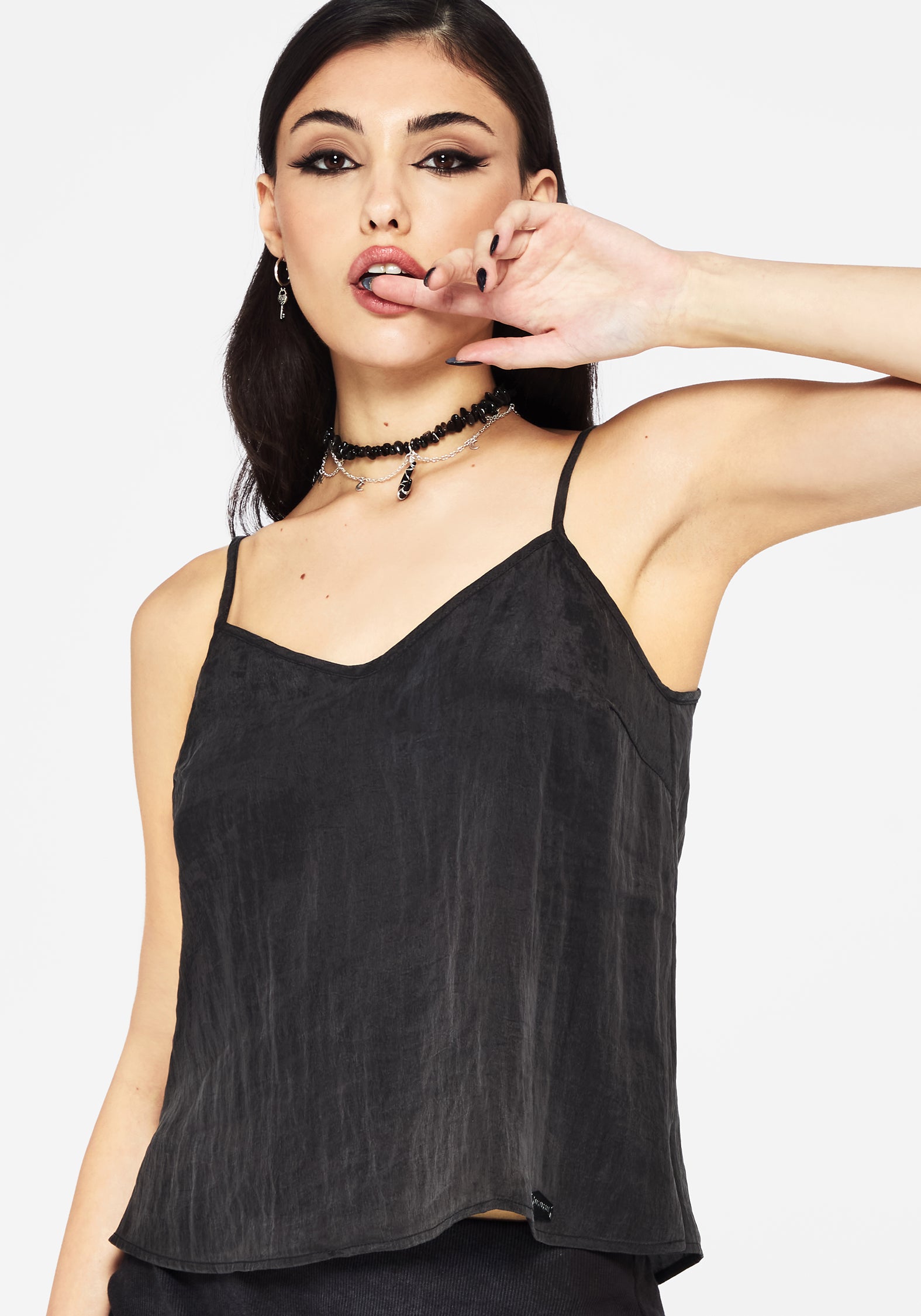 Black Lyocell Blend Cami Top with Adjustable Straps | Maeve