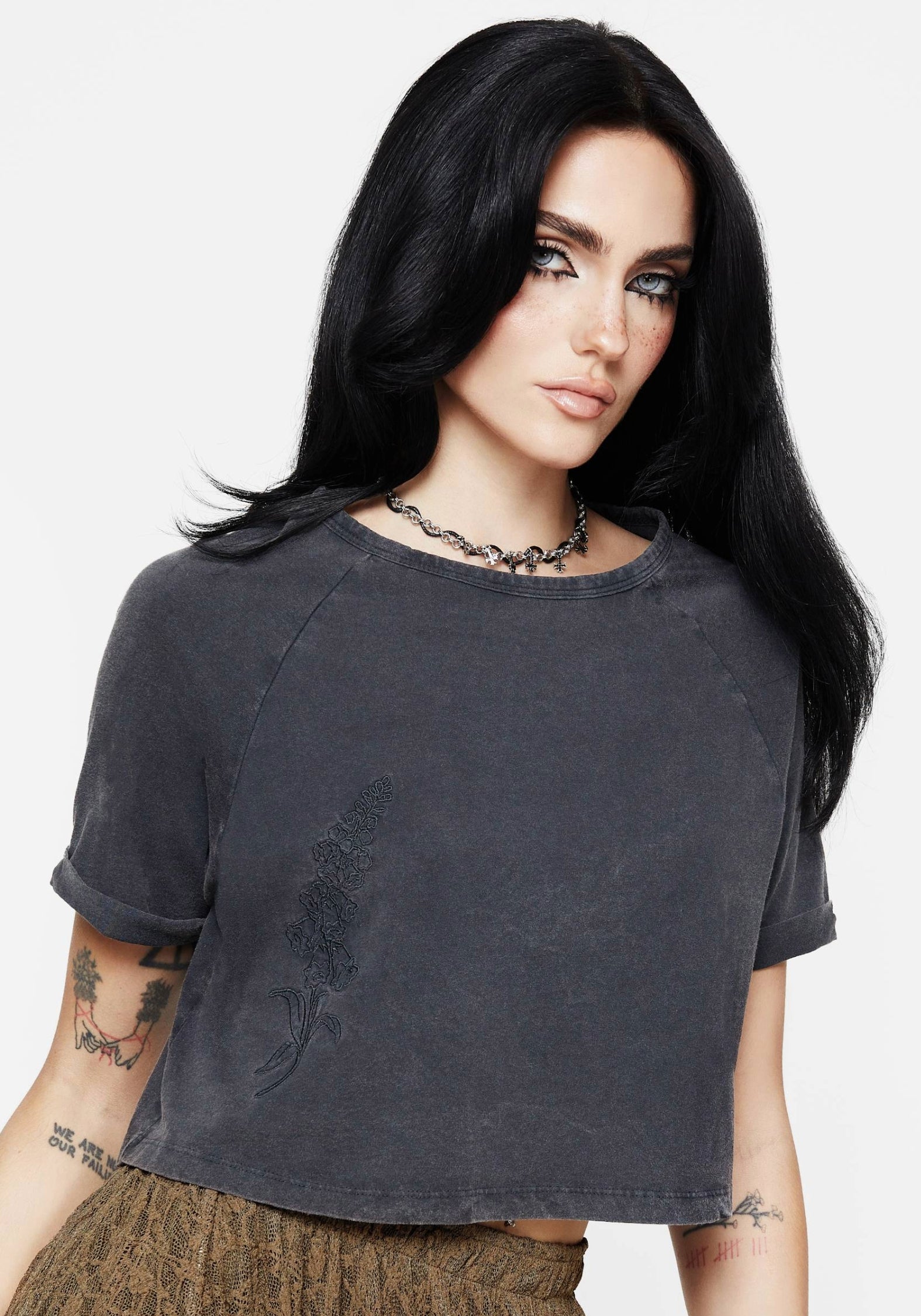 Embroidered Cotton Crop Tee | Foxglove Boxy Top