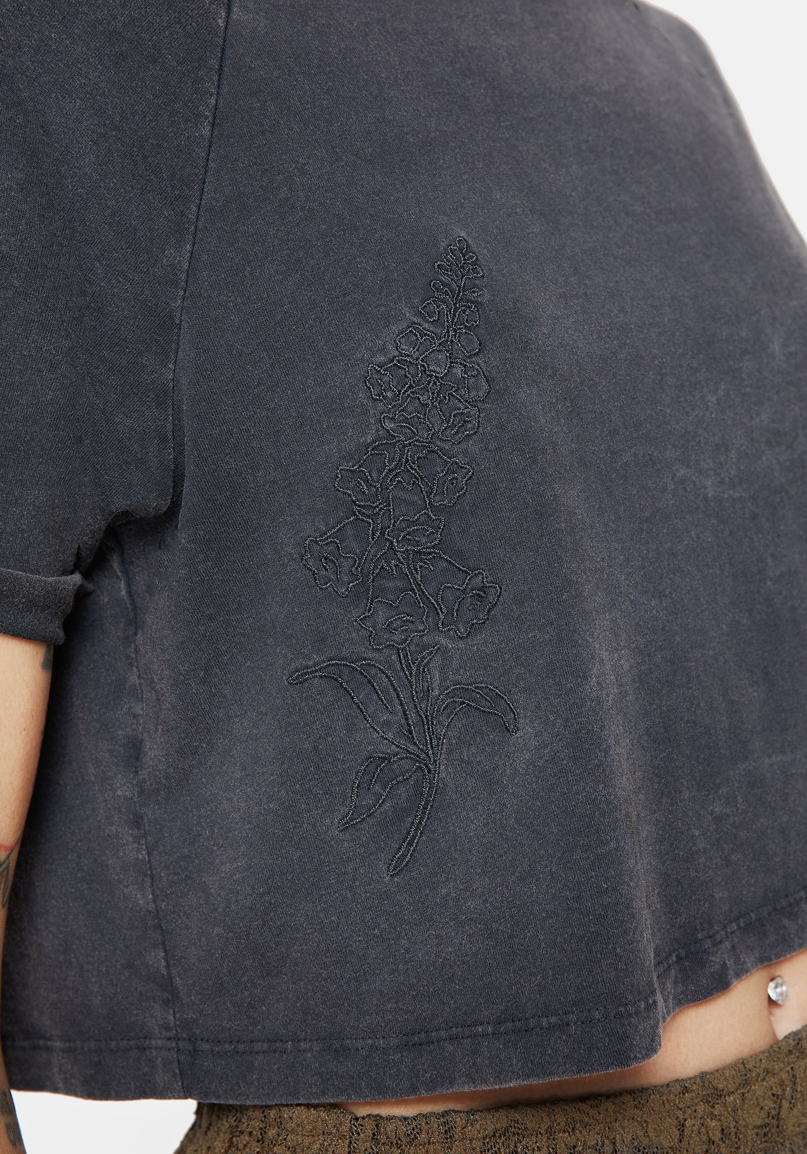 Embroidered Cotton Crop Tee | Foxglove Boxy Top