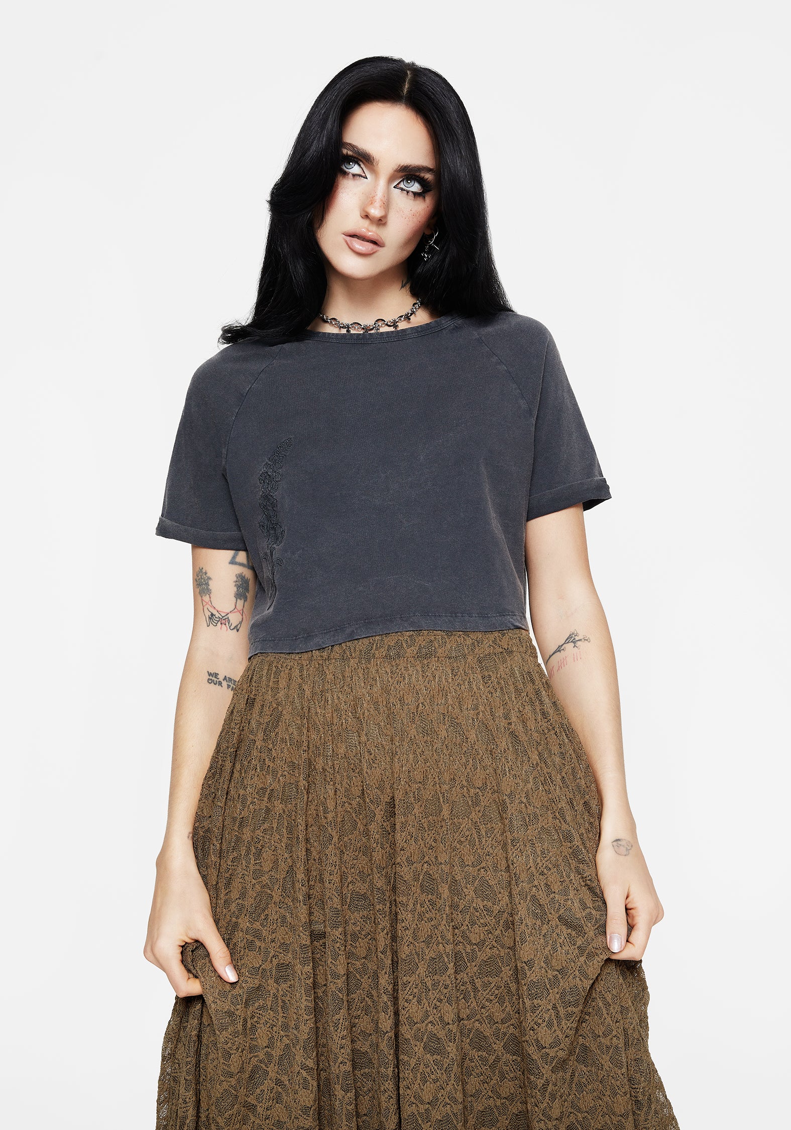 Embroidered Cotton Crop Tee | Foxglove Boxy Top