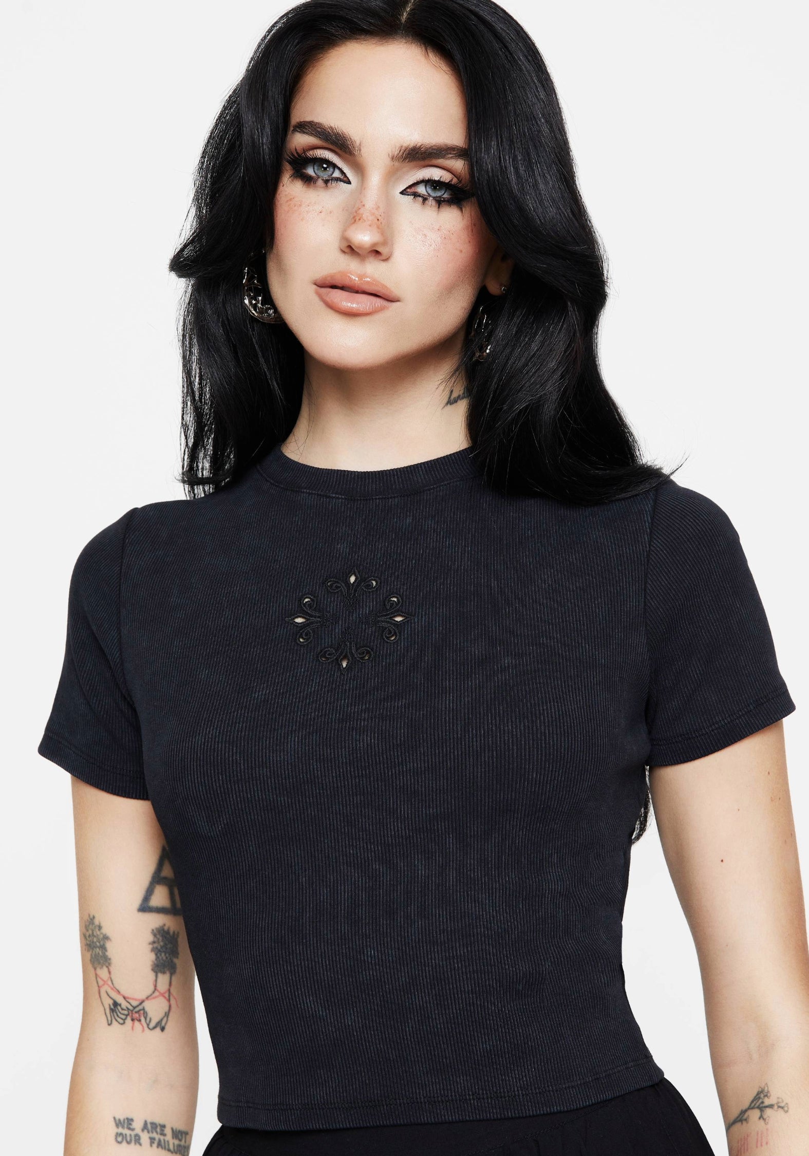 Washed Grey Cotton T-Shirt with Cut Out Detail | Christina