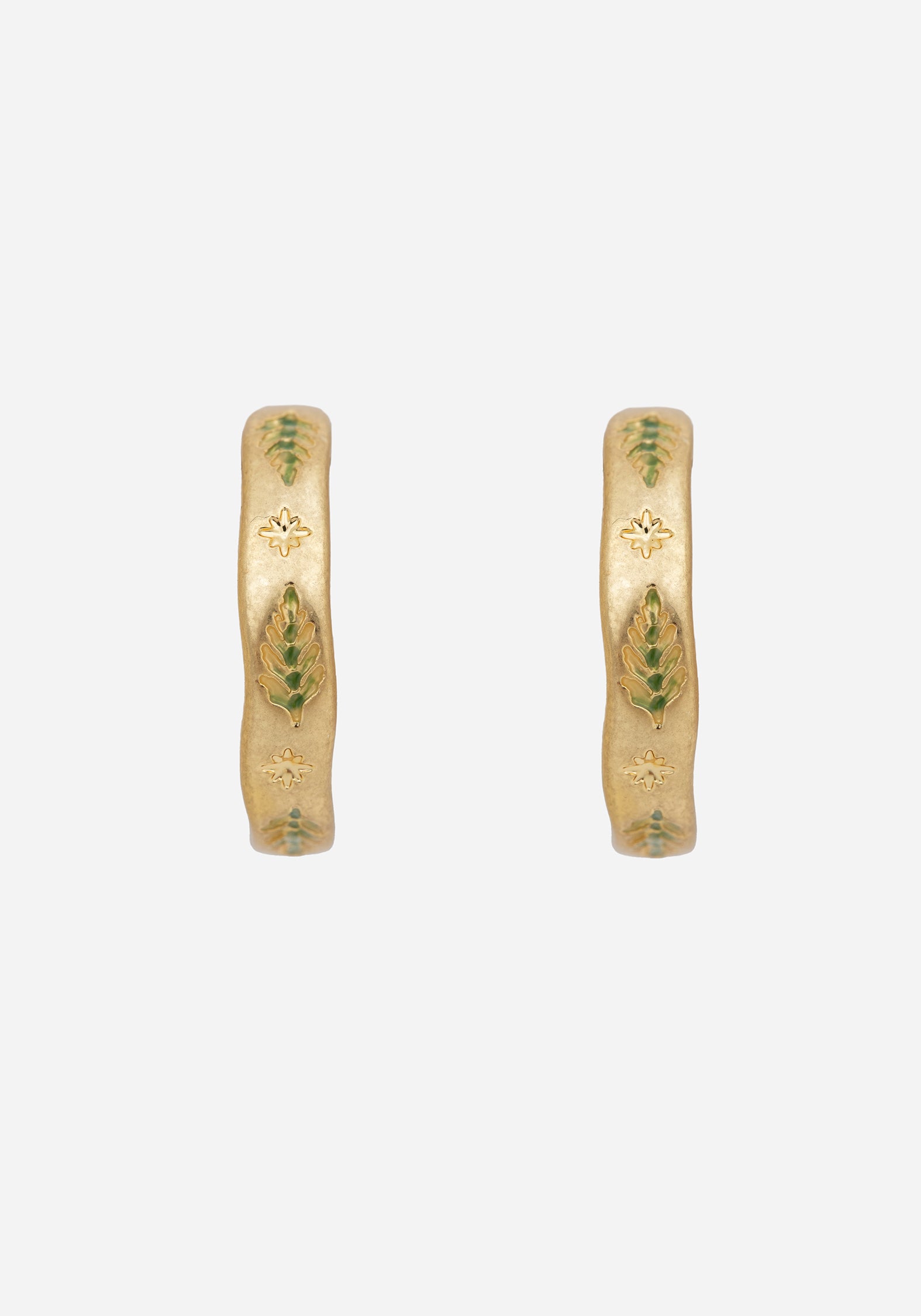 Gold Hoop Earrings with Fern Leaf Engraving | Alderwood