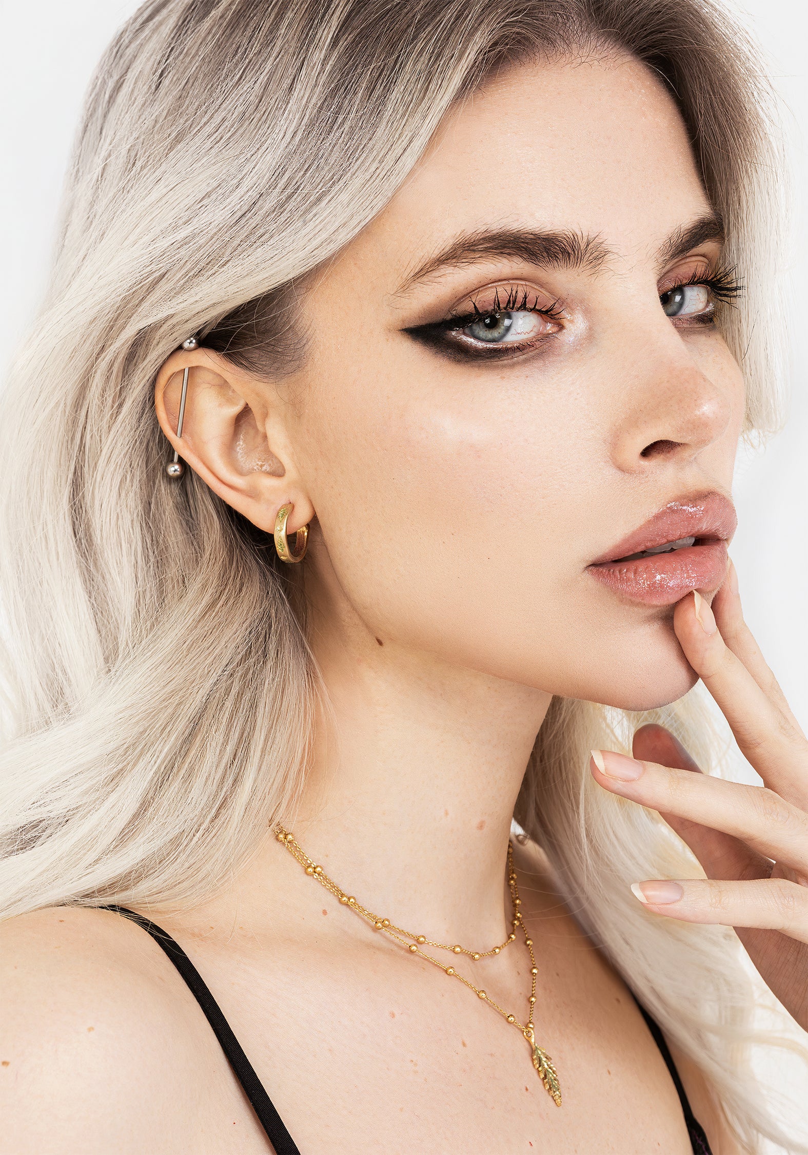 Gold Hoop Earrings with Fern Leaf Engraving | Alderwood