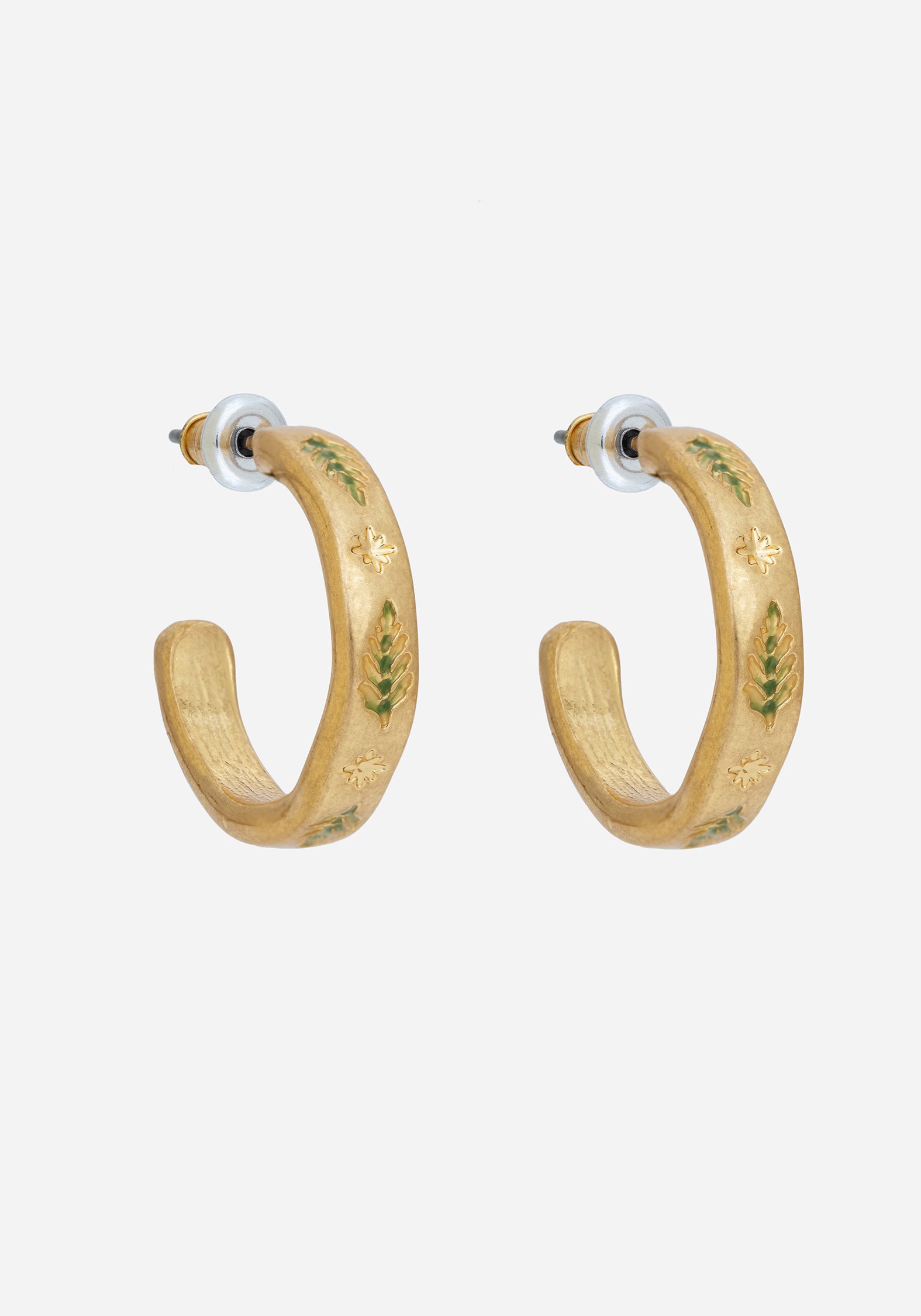 Gold Hoop Earrings with Fern Leaf Engraving | Alderwood