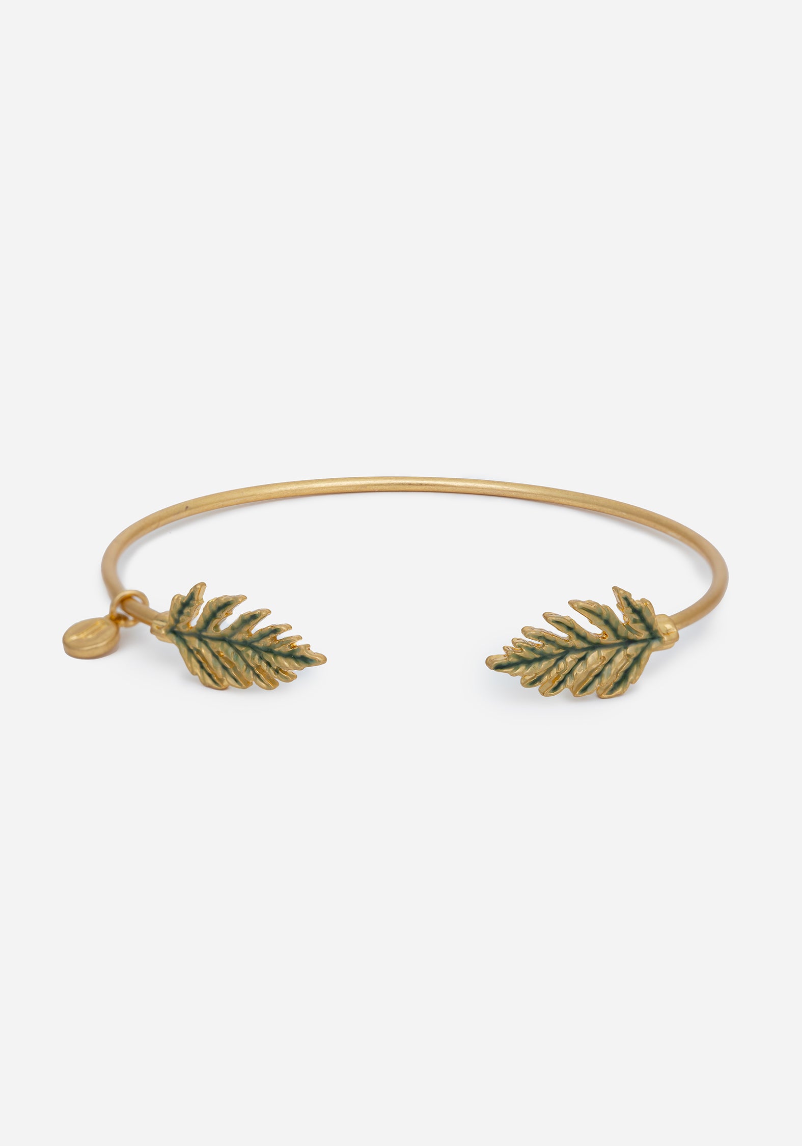 Gold Fern Bangle with Hand-Painted Enamel & Leaf Charms | Alderwood