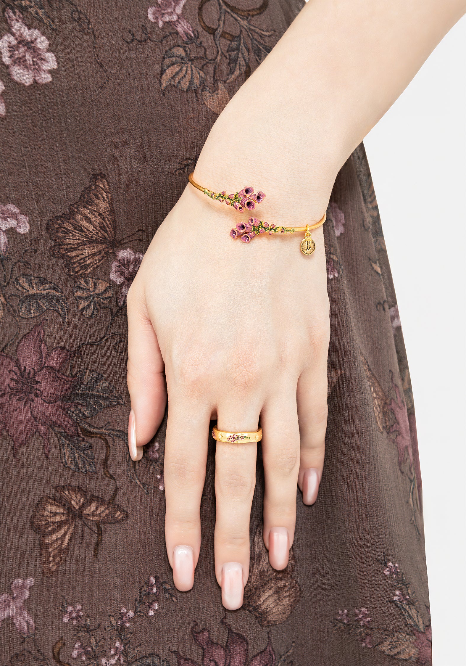 Gold Foxglove Bangle with Hand-Painted Enamel | Hermia