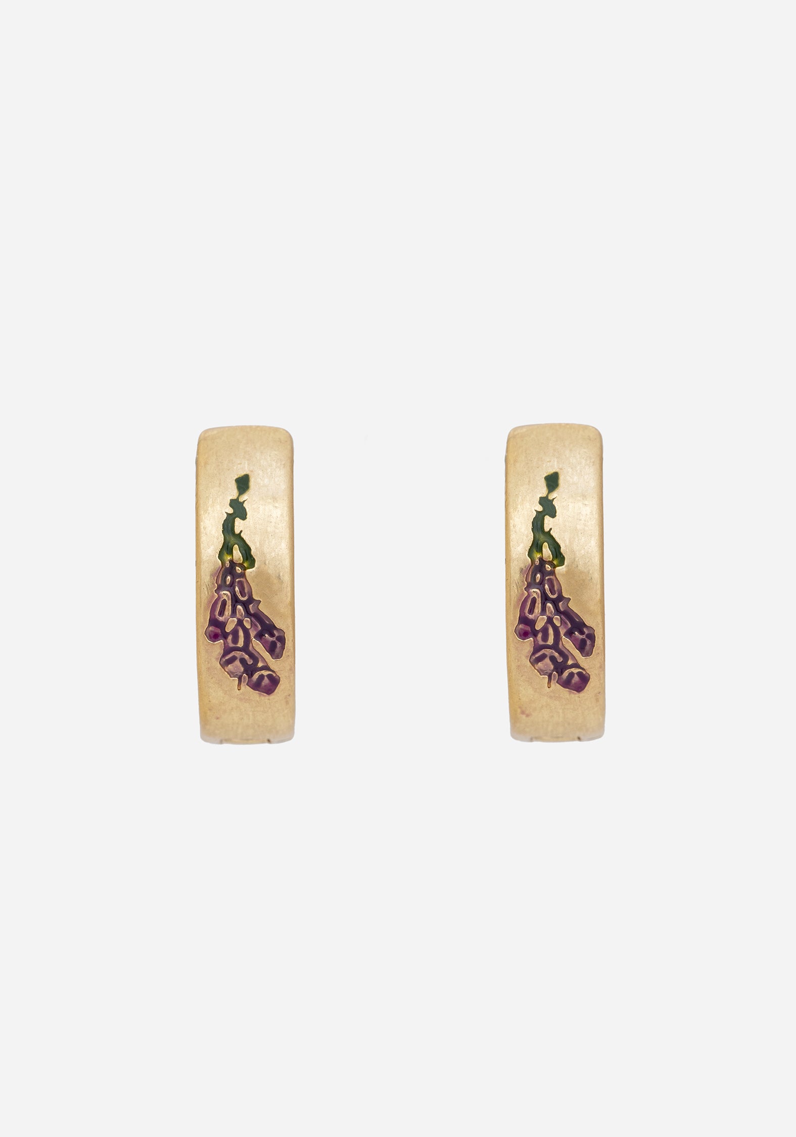 Gold Foxglove Hoop Earrings with Hand-Painted Enamel | Hermia