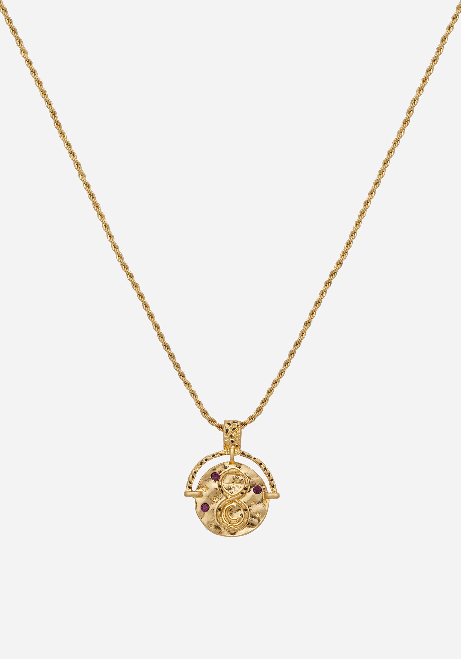Gold Ouroboros Snake Necklace with Purple Gems | Handcrafted Jewelry