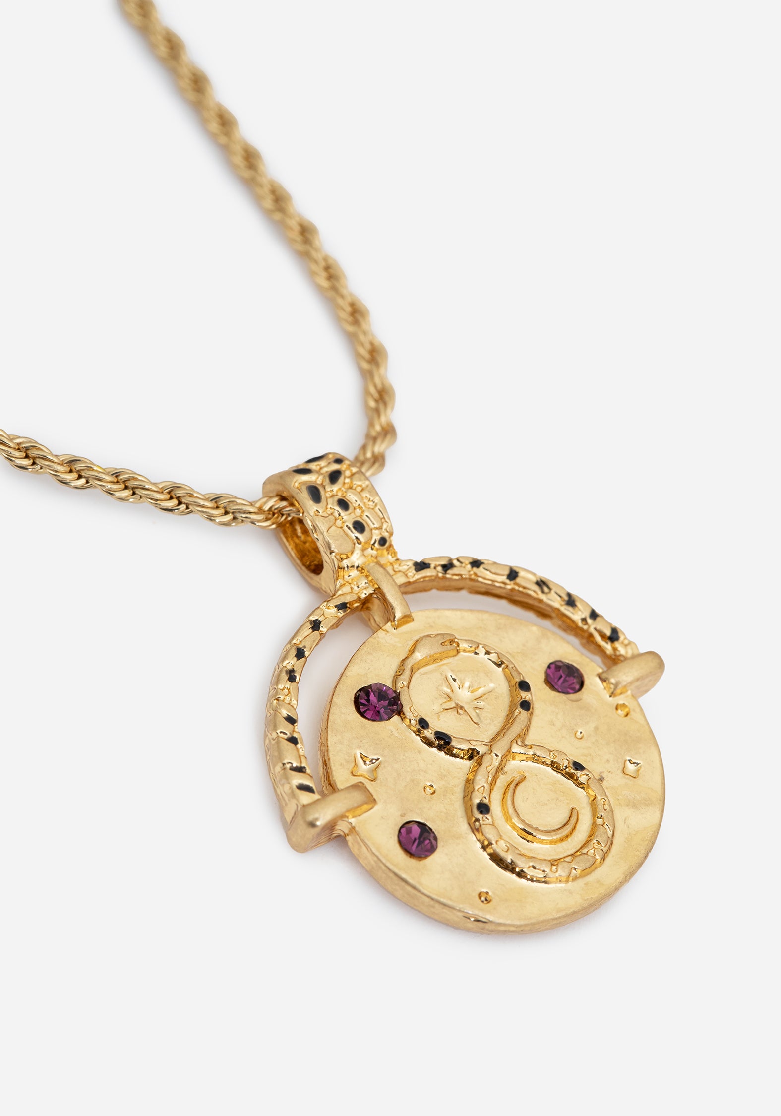 Gold Ouroboros Snake Necklace with Purple Gems | Handcrafted Jewelry