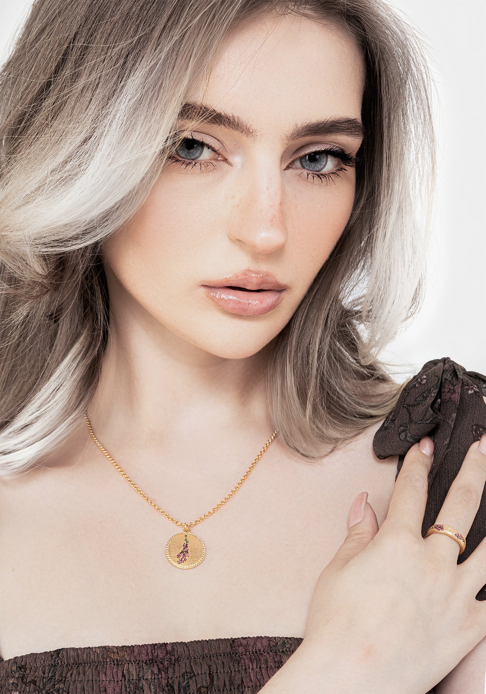 Gold Foxglove Necklace with Hand-Painted Enamel | Hermia