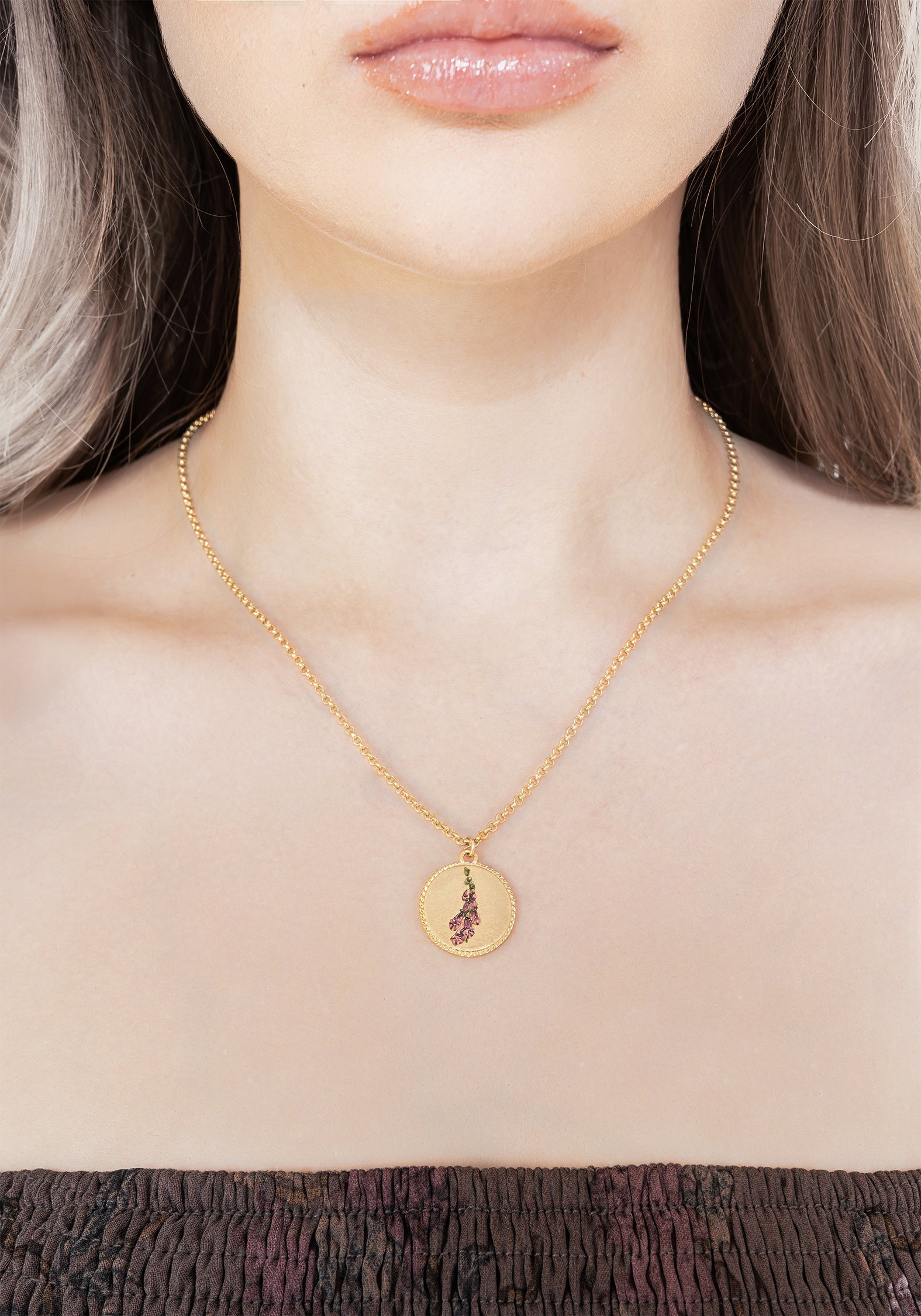 Gold Foxglove Necklace with Hand-Painted Enamel | Hermia