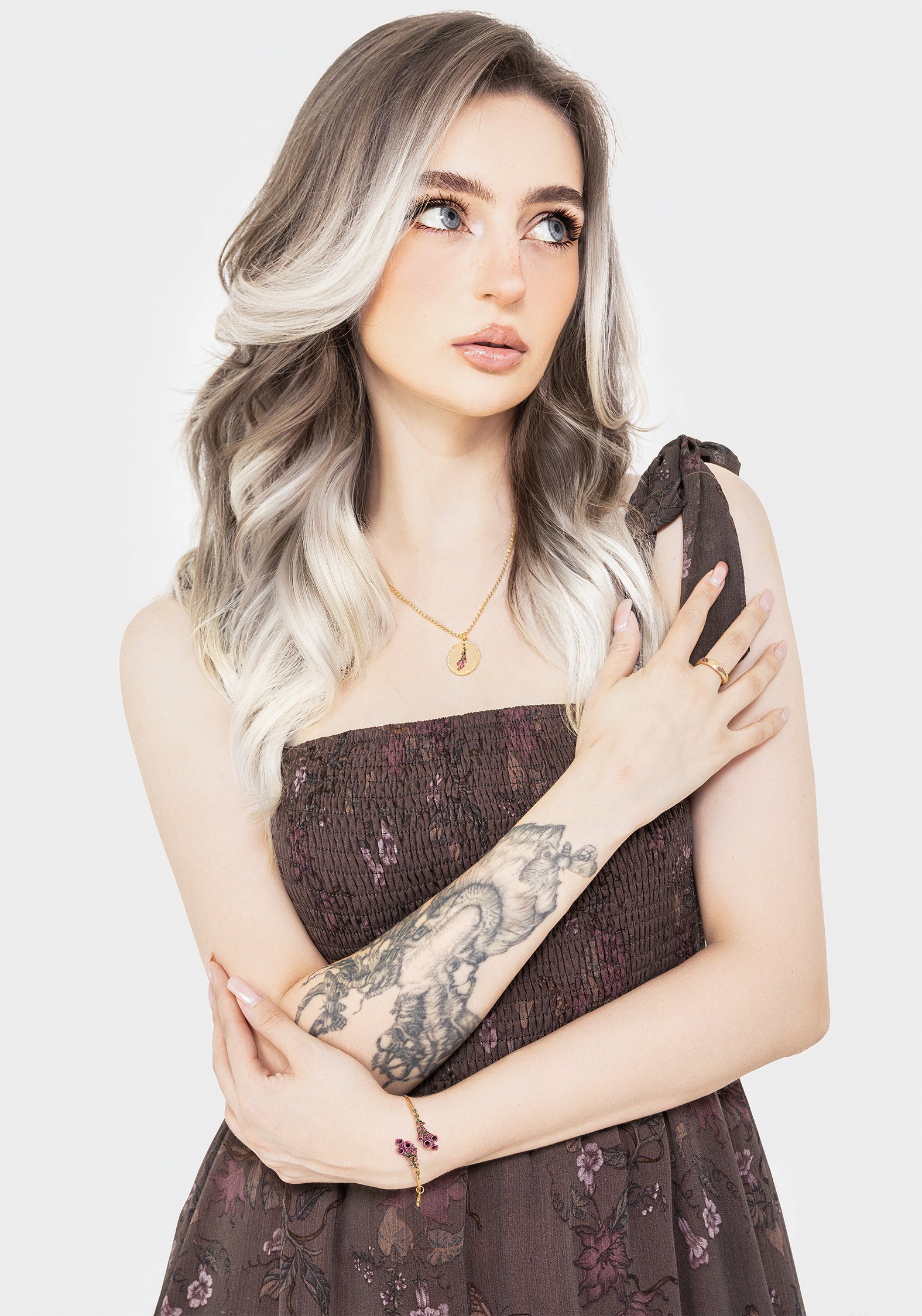 Gold Foxglove Necklace with Hand-Painted Enamel | Hermia